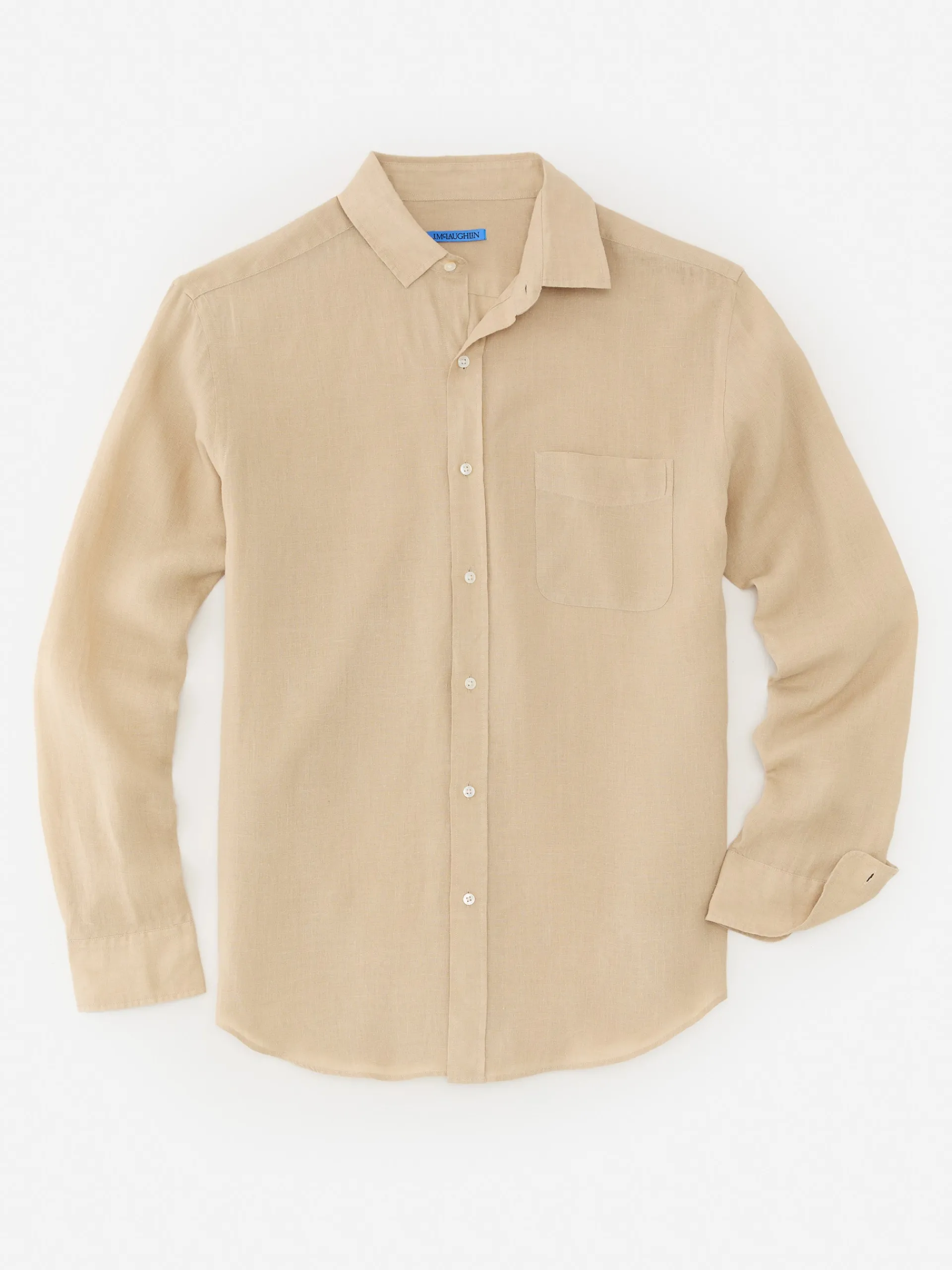 J.McLaughlin Gramercy Classic Fit Linen Shirt Khaki Outlet