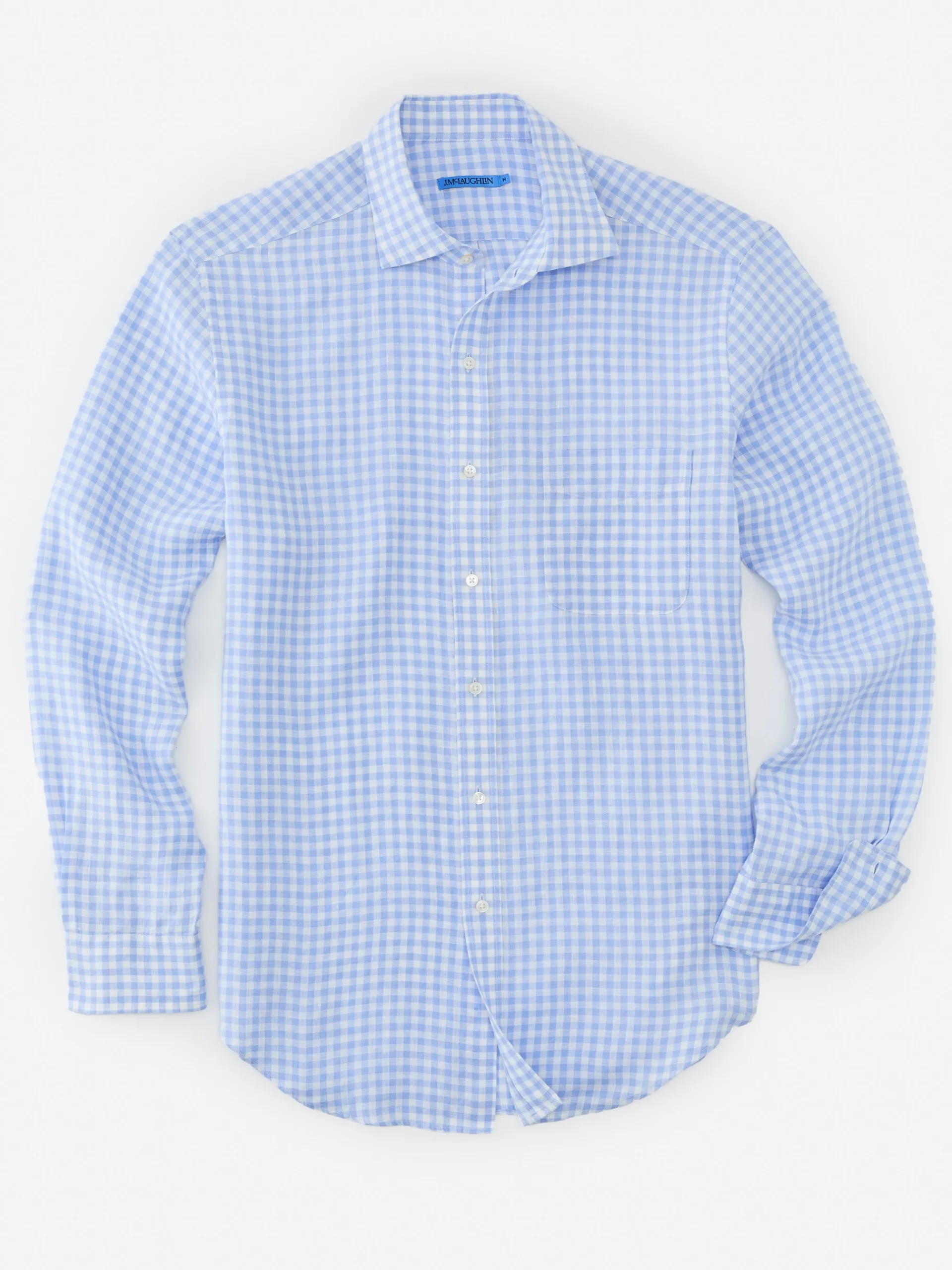 J.McLaughlin Gramercy Classic Fit Linen Shirt in Gingham Blue/White Shop