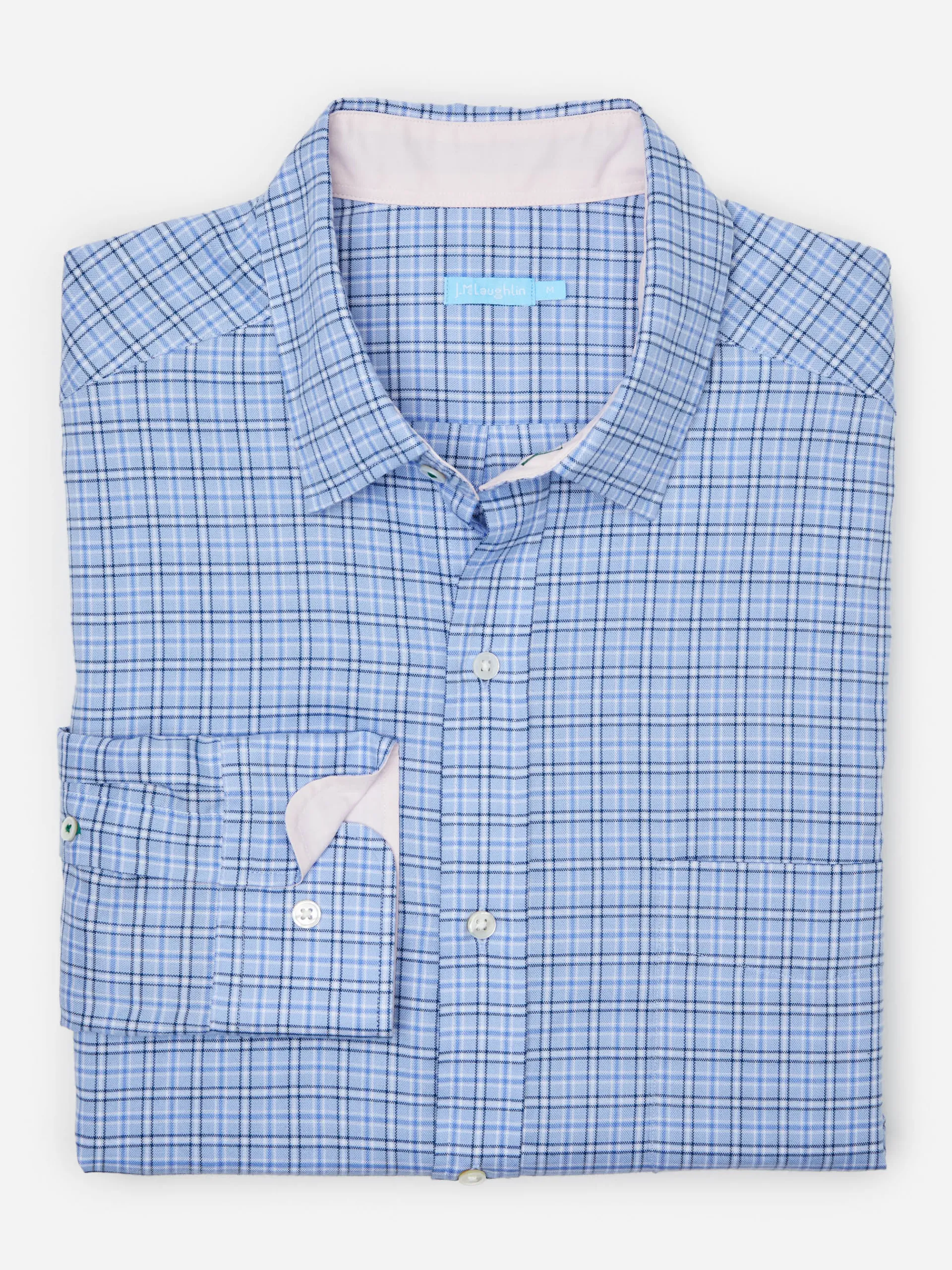 J.McLaughlin Gramercy Classic Fit Shirt in Mini Plaid Blue/White/Navy Sale