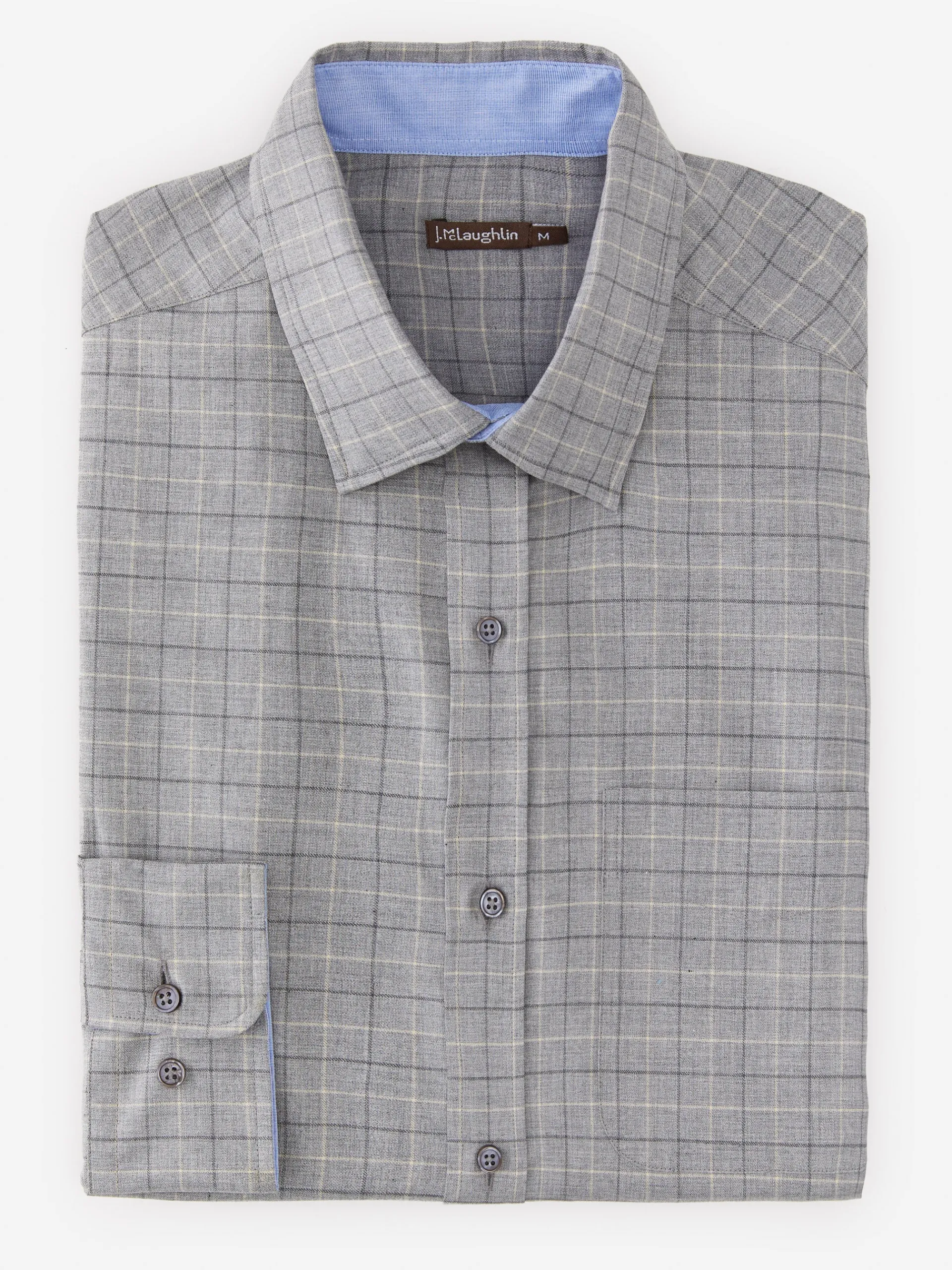 J.McLaughlin Gramercy Modern Fit Shirt in Plaid HeatherCharcoal/LightGray Discount