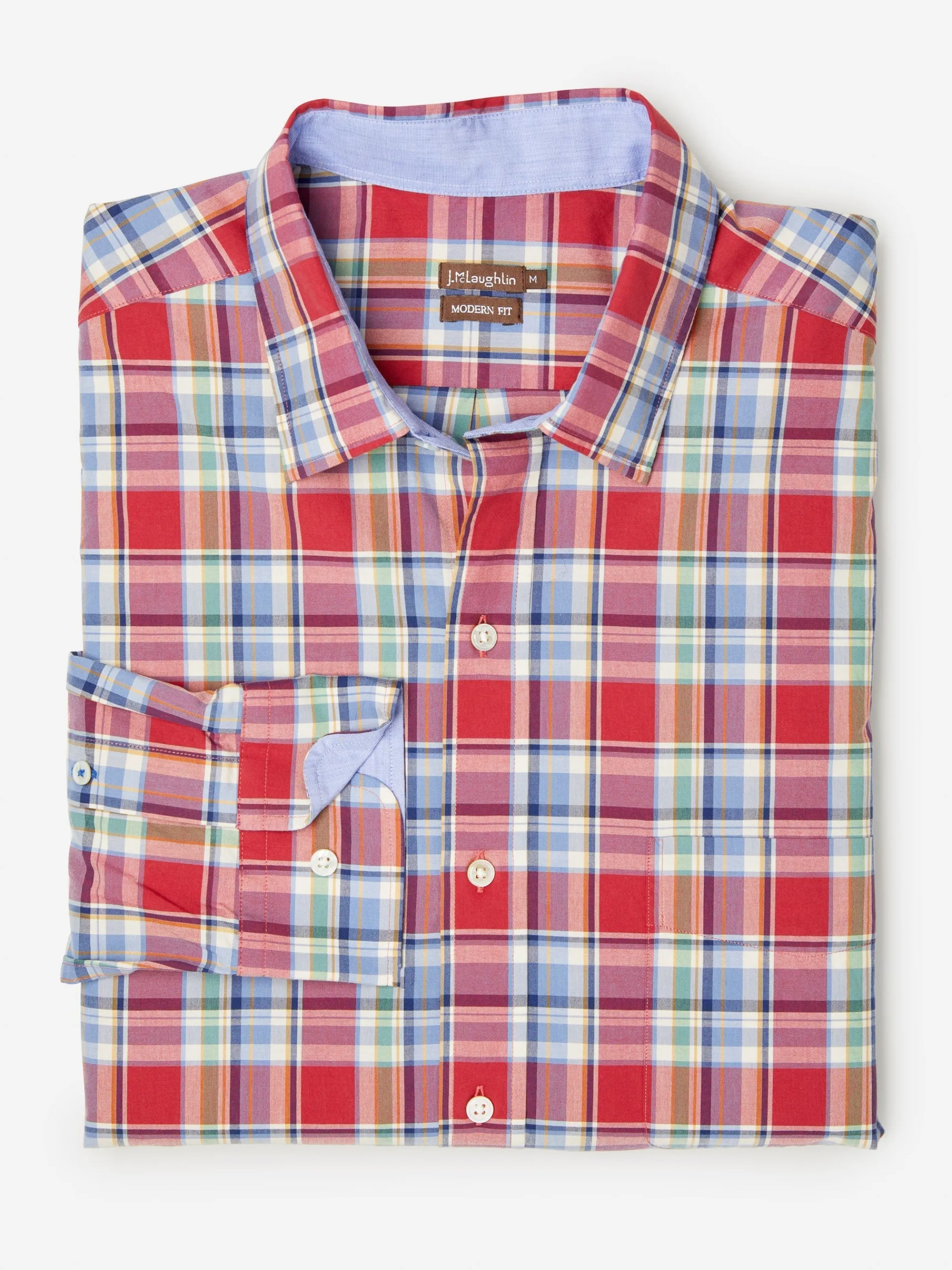 J.McLaughlin Gramercy Modern Fit Shirt in Plaid Red/Blue/Green Discount