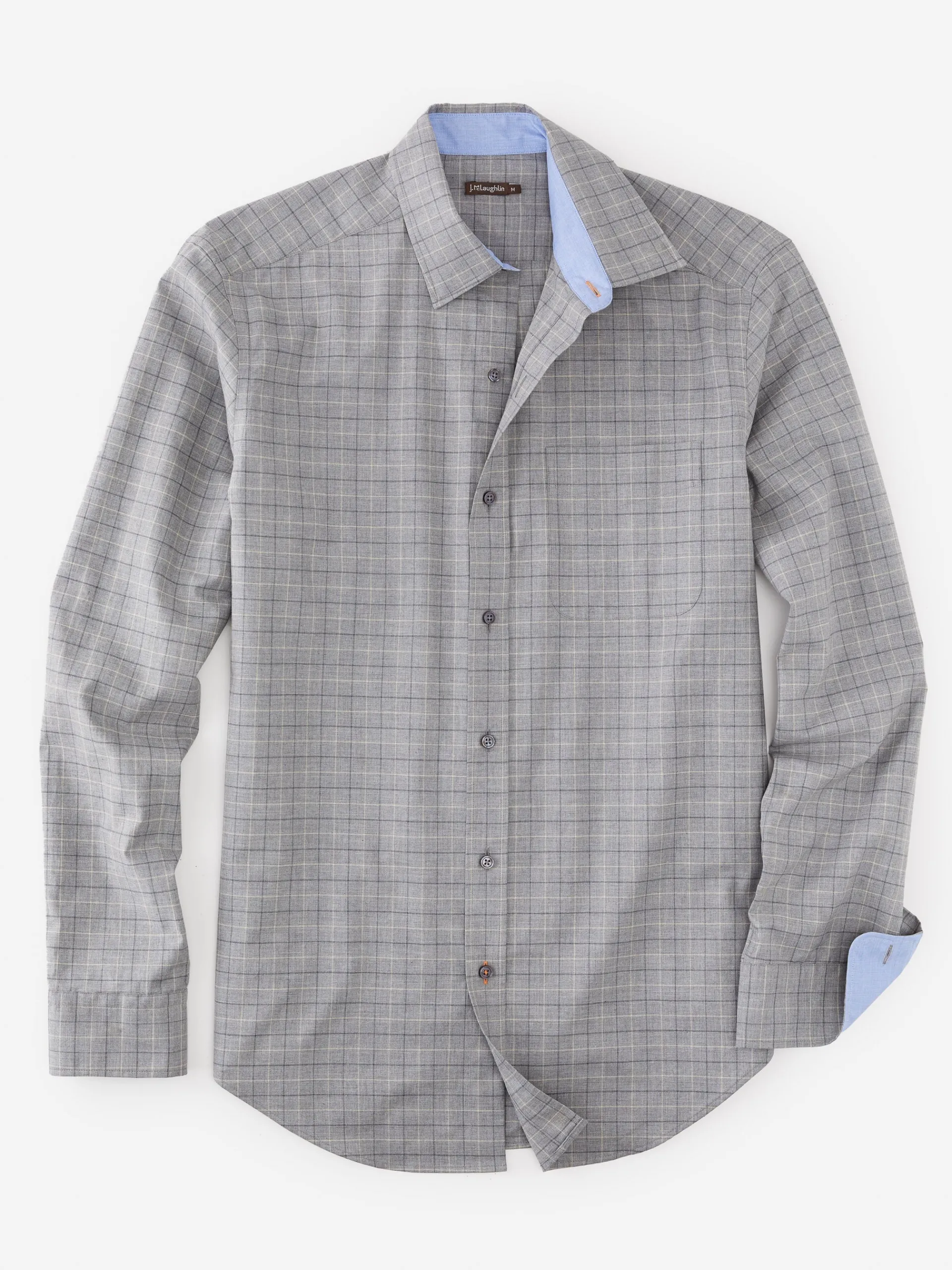 J.McLaughlin Gramercy Modern Fit Shirt in Plaid HeatherCharcoal/LightGray Discount