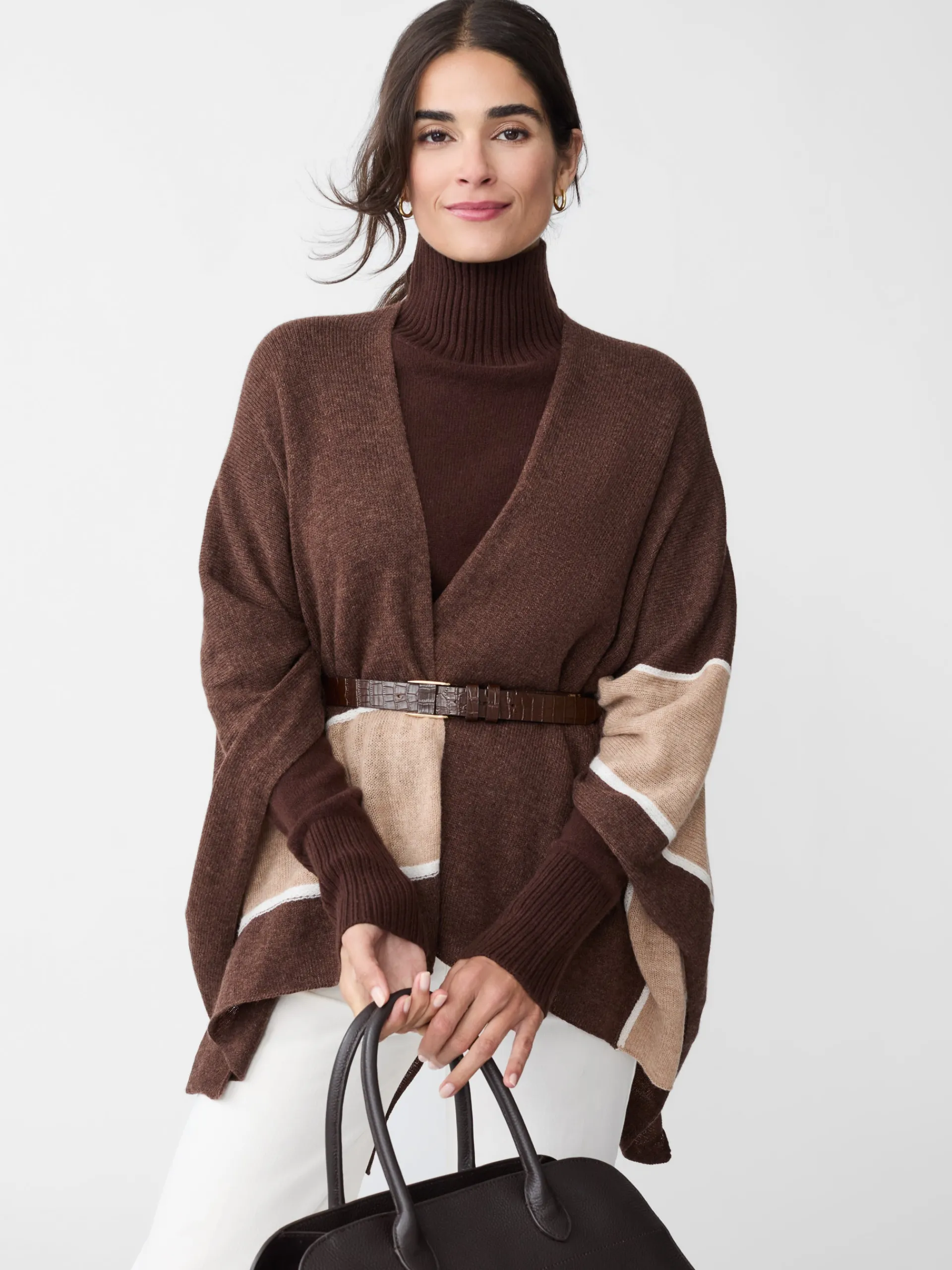 J.McLaughlin Harriet Cashmere Wrap in Color Block HeatherBrown/Toffee Flash Sale