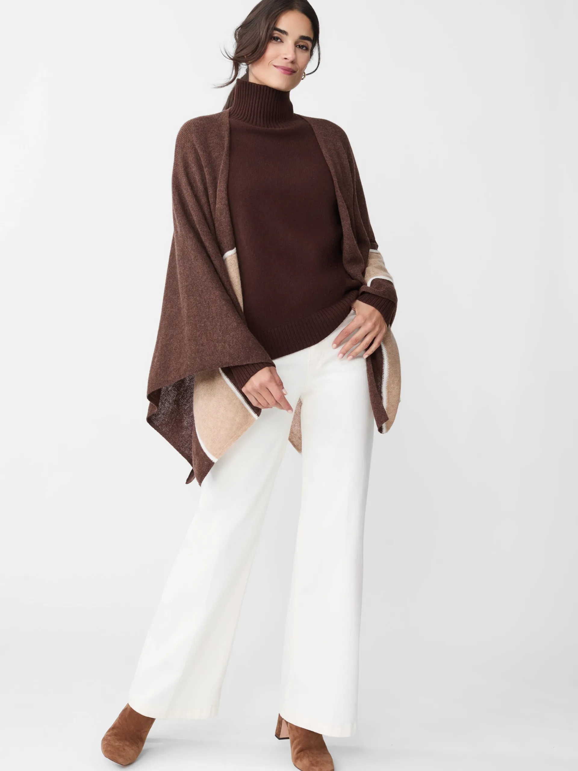 J.McLaughlin Harriet Cashmere Wrap in Color Block HeatherBrown/Toffee Flash Sale