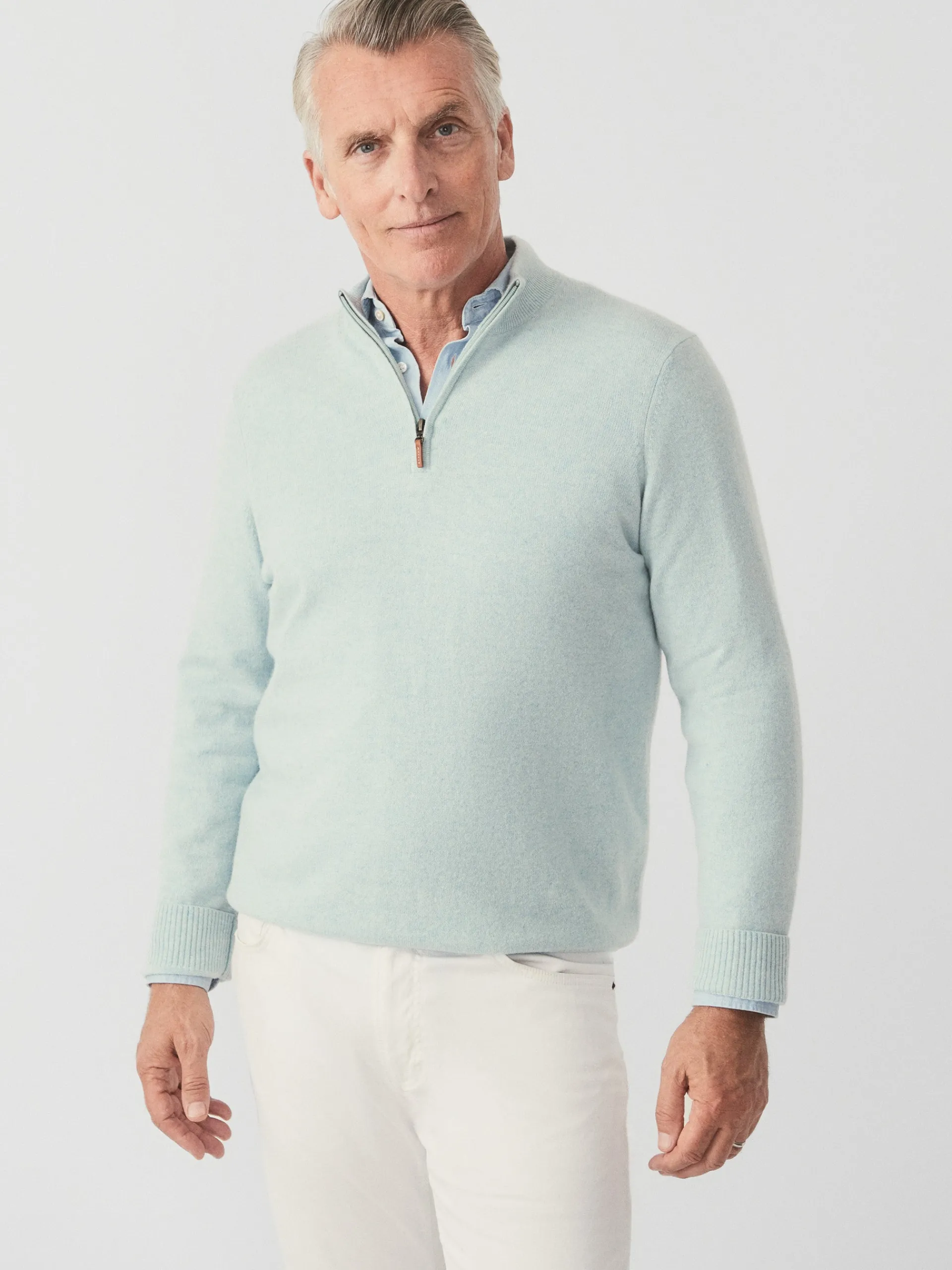 J.McLaughlin Henry Cashmere 1/4 Zip HeatherAqua Best Sale