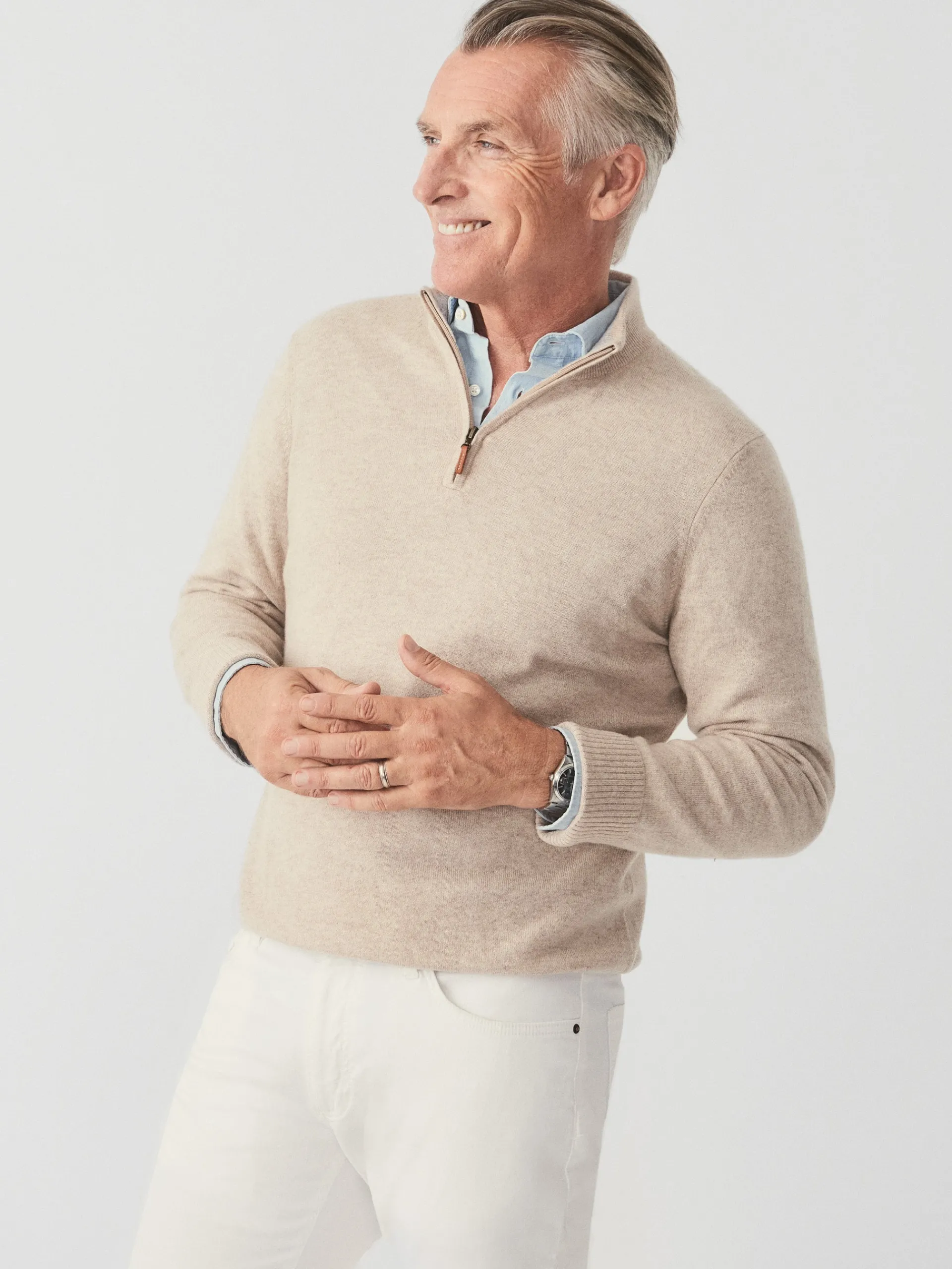 J.McLaughlin Henry Cashmere 1/4 Zip HeatherOatmeal Flash Sale