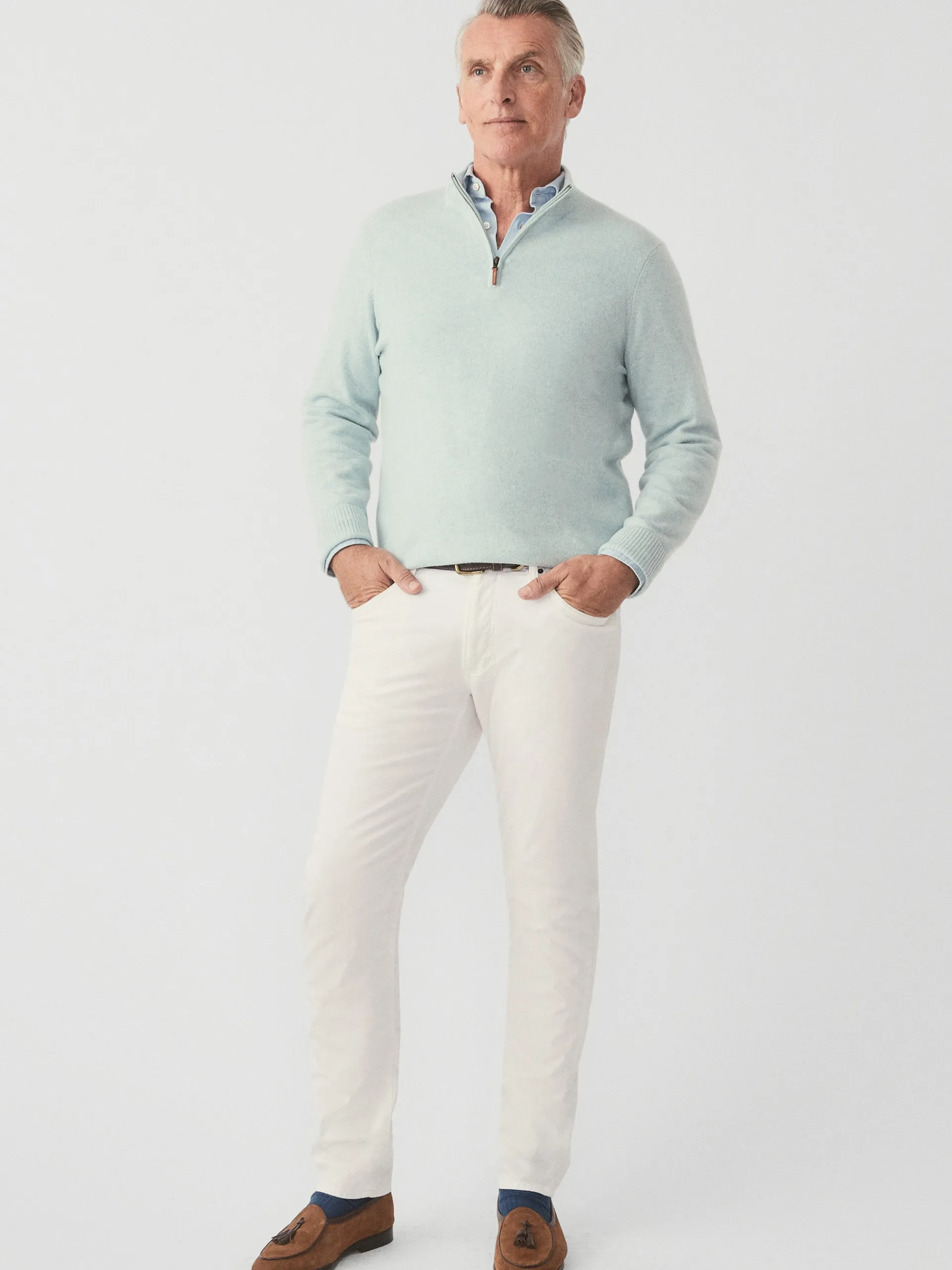 J.McLaughlin Henry Cashmere 1/4 Zip HeatherAqua Best Sale