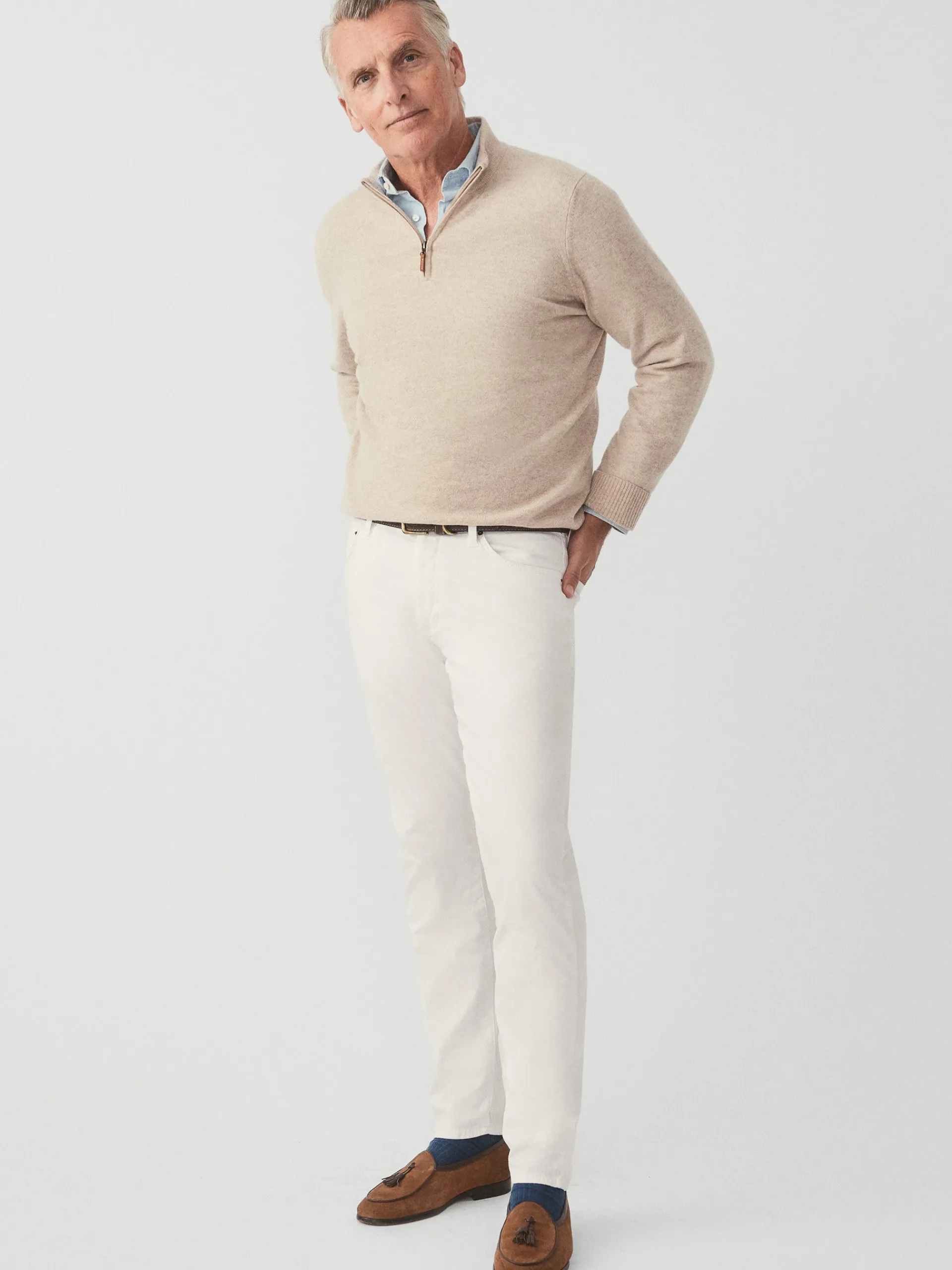 J.McLaughlin Henry Cashmere 1/4 Zip HeatherOatmeal Flash Sale