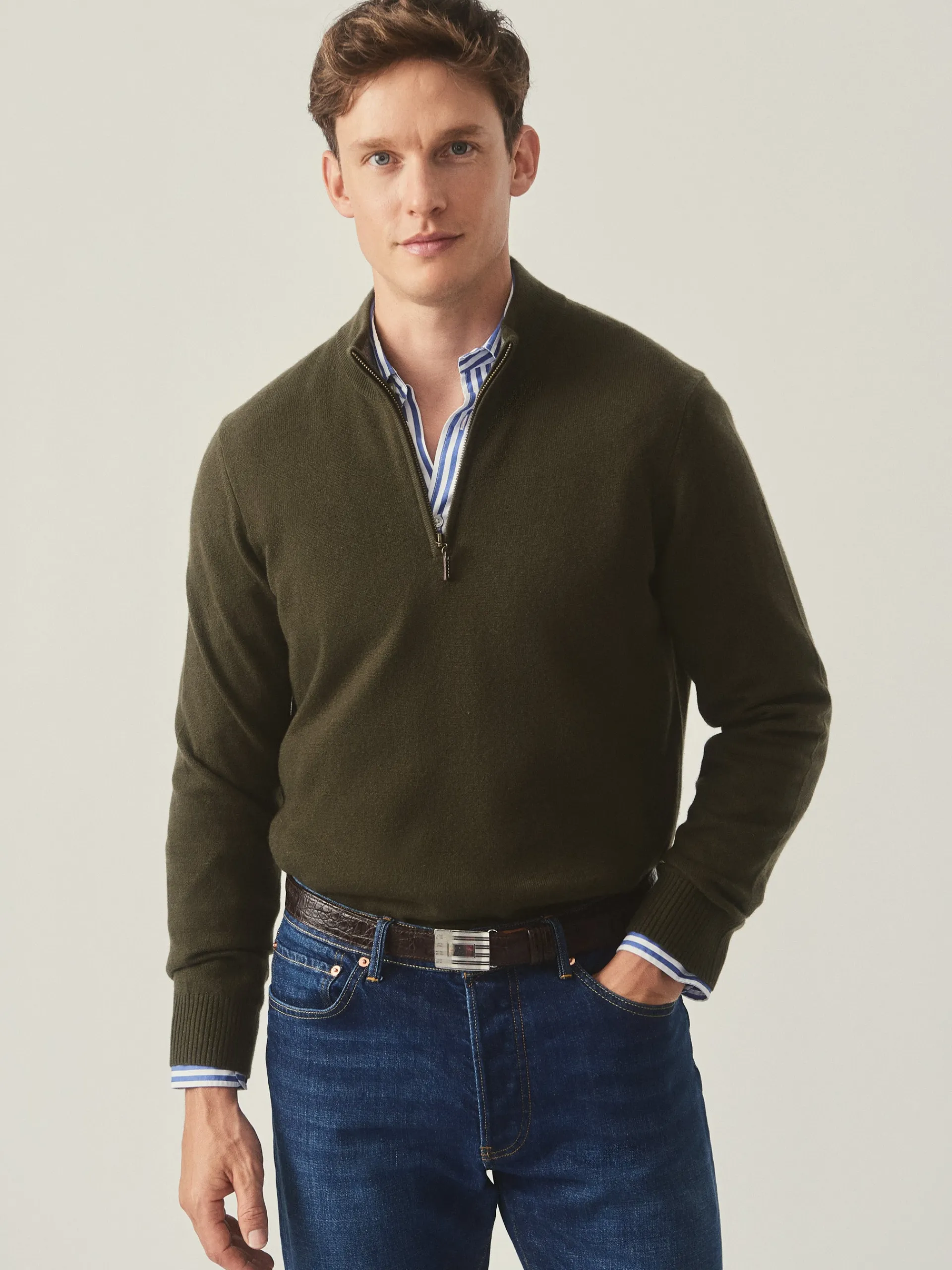 J.McLaughlin Henry Cashmere 1/4 Zip Olive Hot