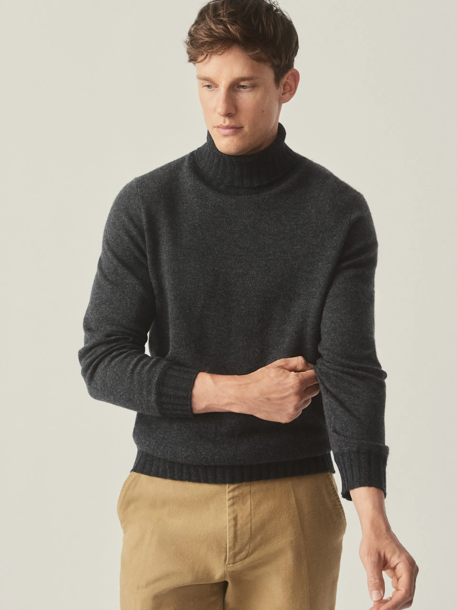 J.McLaughlin Islay Roll Neck Sweater in Birdseye Charcoal/Gray Outlet