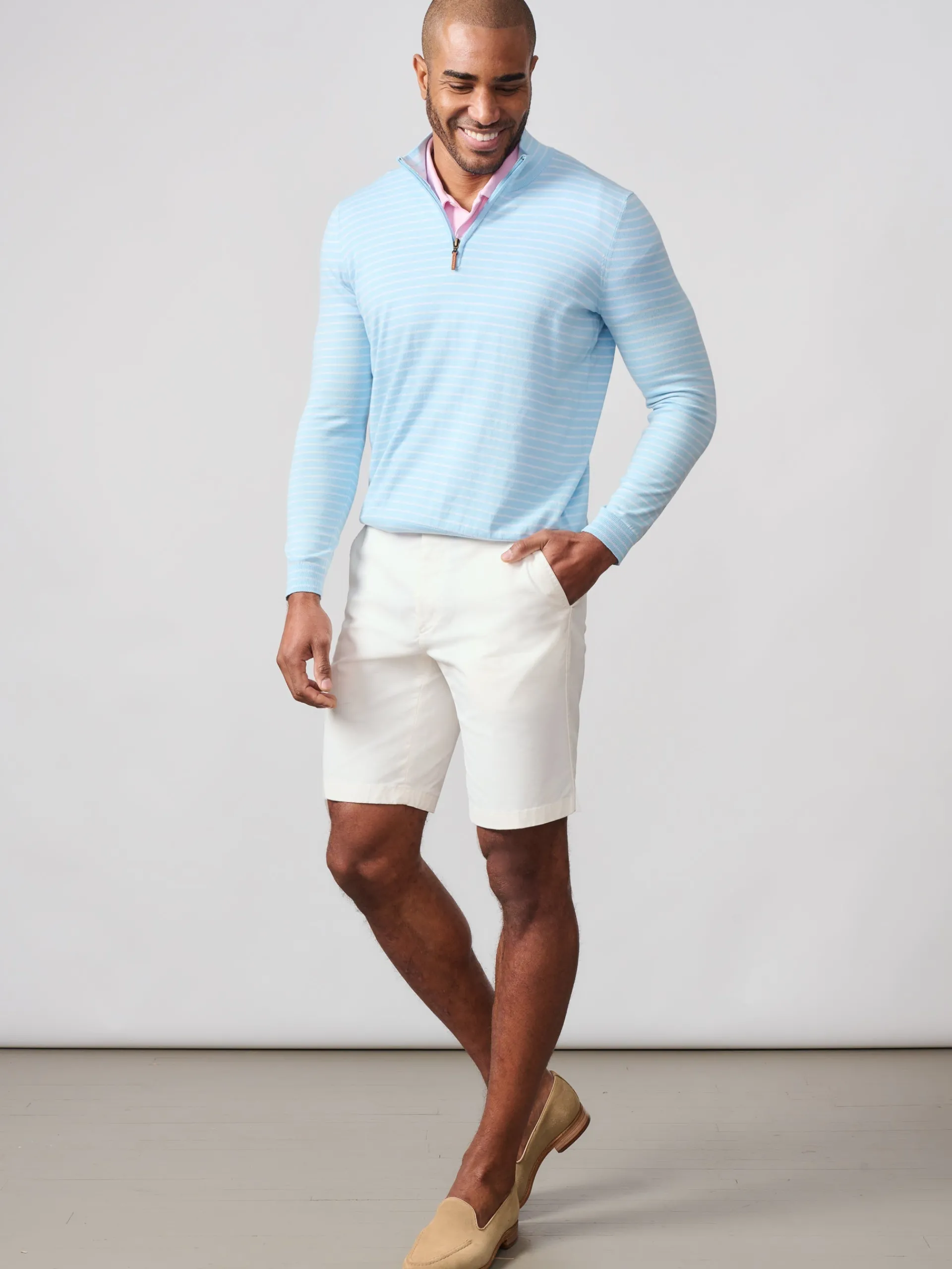 J.McLaughlin Justin 1/4 Zip Sweater in Stripe LightBlue/BlueTonal Discount