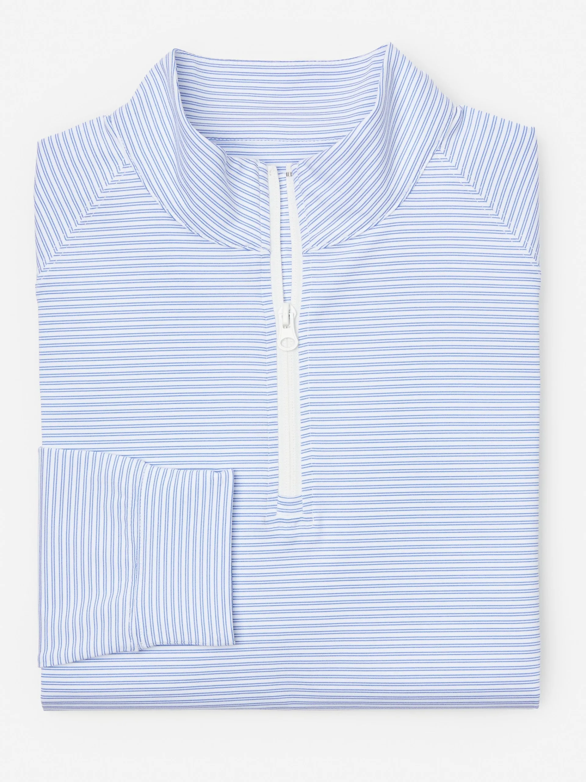 J.McLaughlin Kosta Performance 1/2 Zip in Covington Stripe White/Blue Fashion