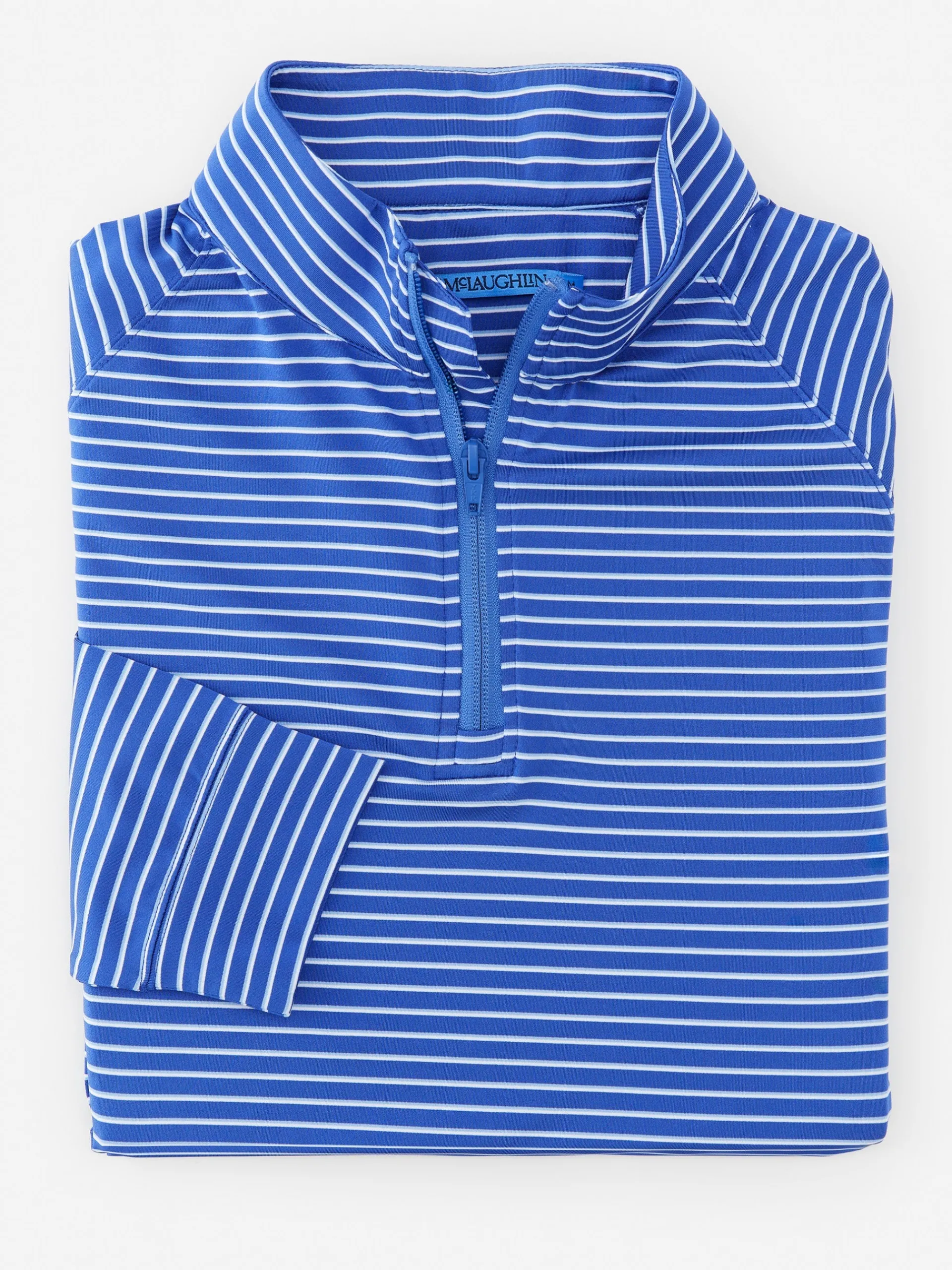 J.McLaughlin Kosta Performance 1/2 Zip in Murphy Stripe Blue/LightBlue/White Clearance