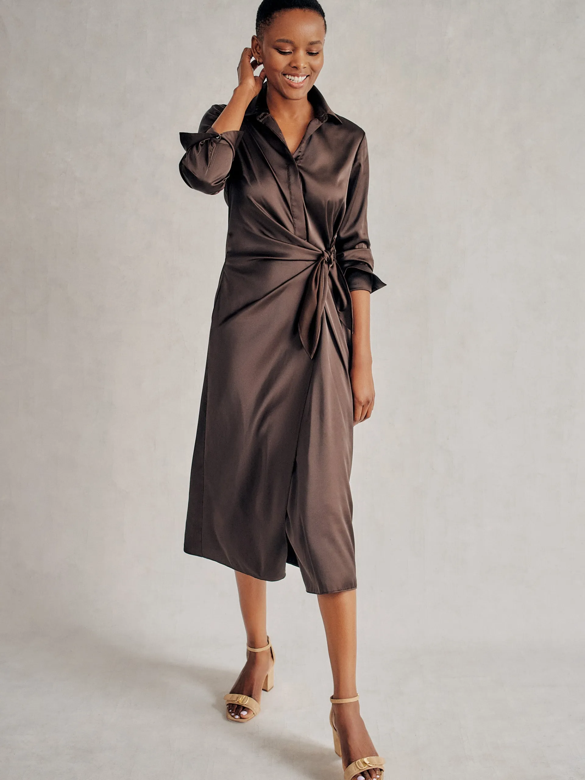 J.McLaughlin Leandra Satin Dress DarkChocolate Clearance