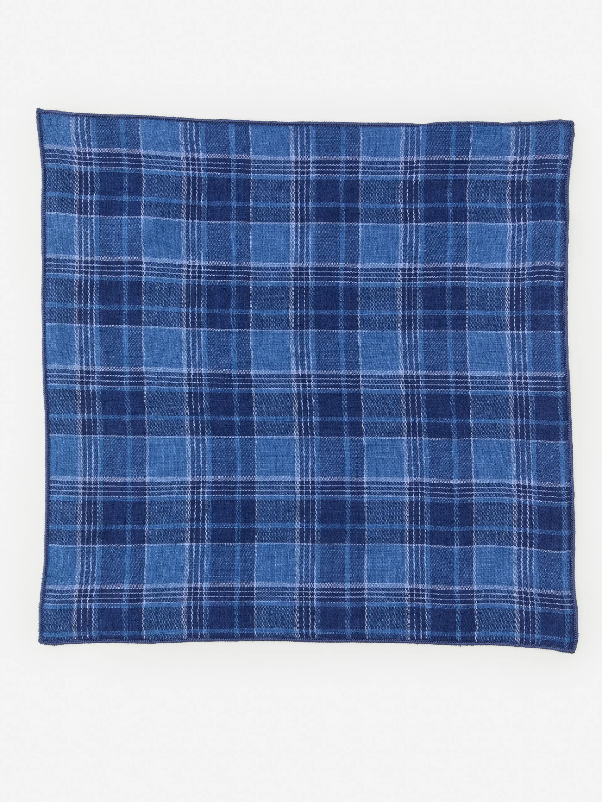 J.McLaughlin Linen Pocket Square in Plaid Navy/Chambray Shop