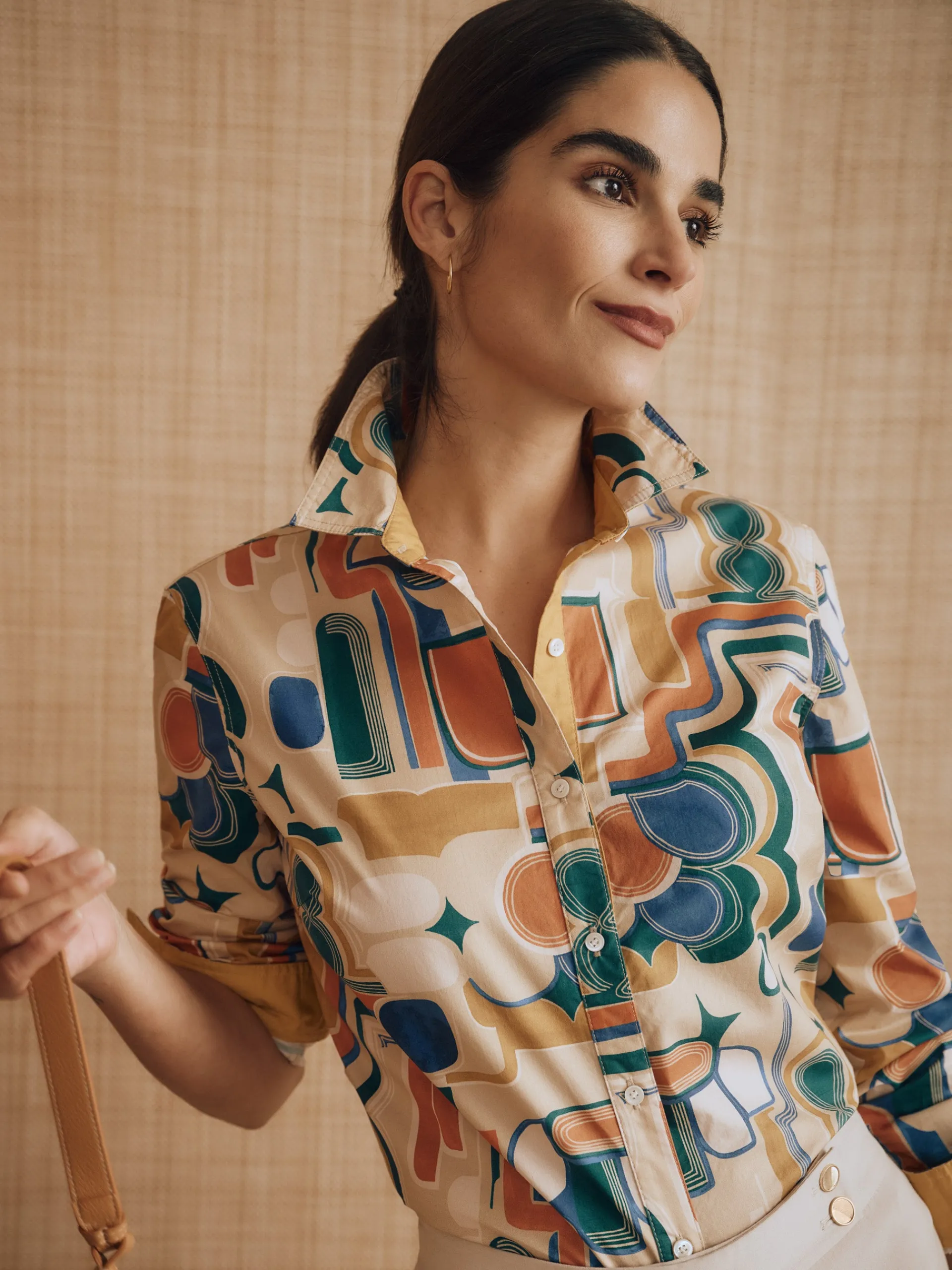 J.McLaughlin Lois Shirt in Abstract Expressionism Gold/Blue/Orange Cheap