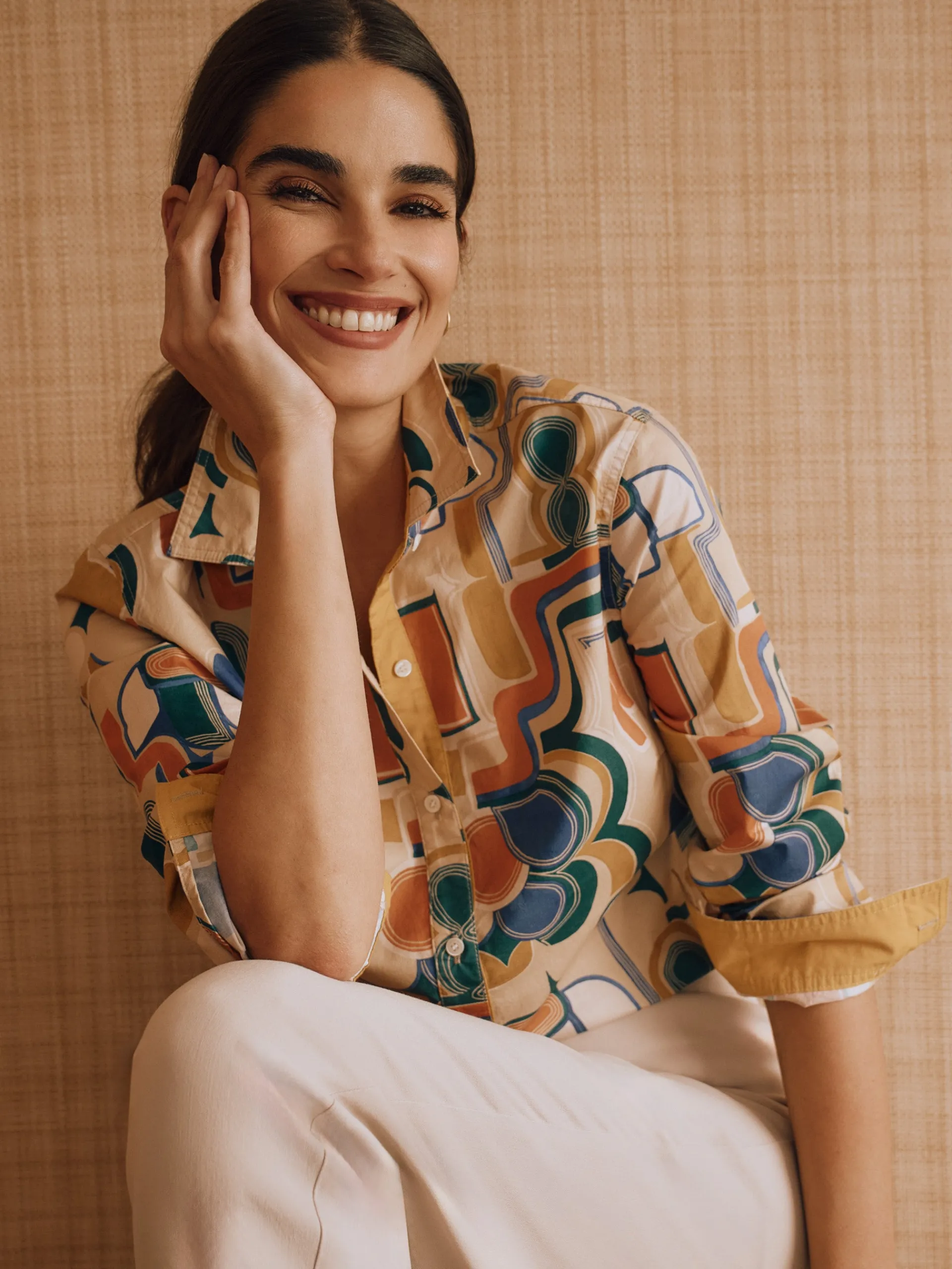 J.McLaughlin Lois Shirt in Abstract Expressionism Gold/Blue/Orange Cheap