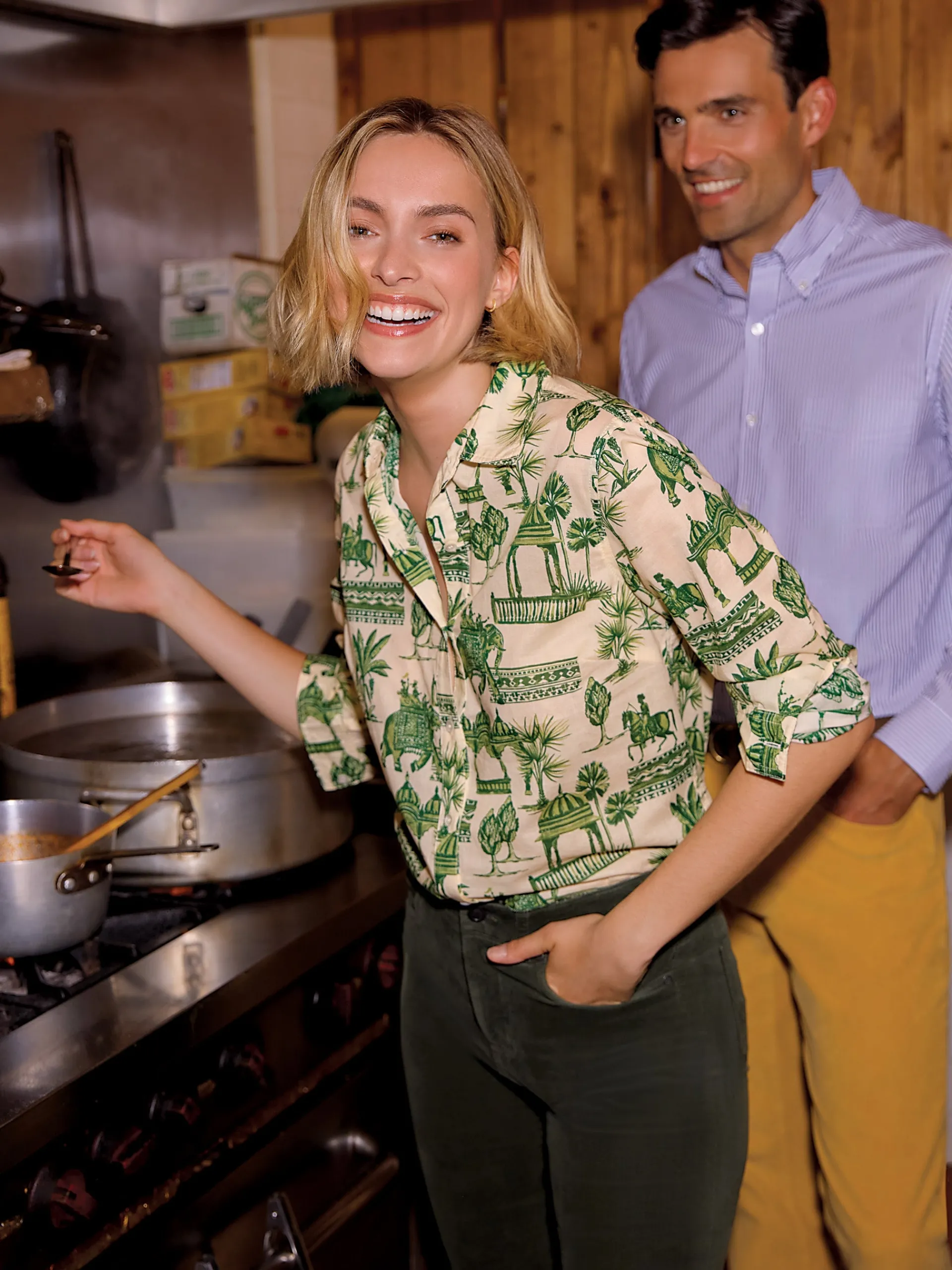 J.McLaughlin Lois Shirt in Desert Toile OffWhite/Green Cheap