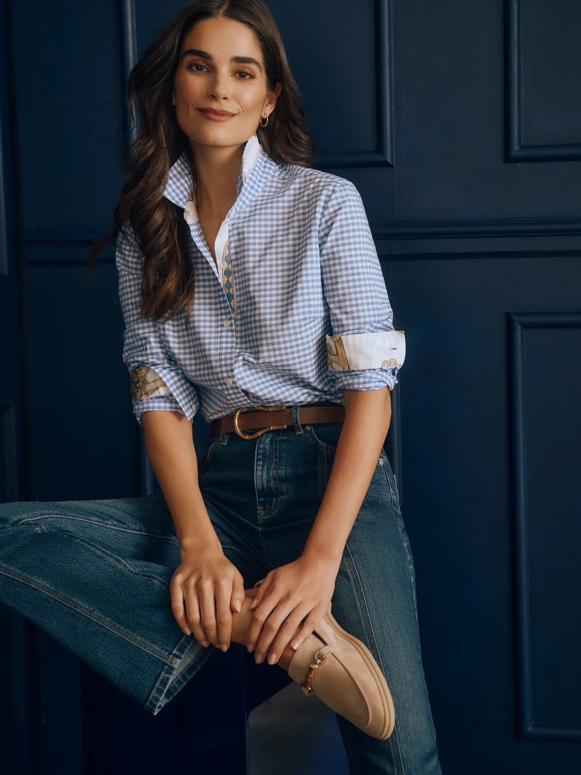 J.McLaughlin Lois Shirt in Gingham Blue/White Clearance