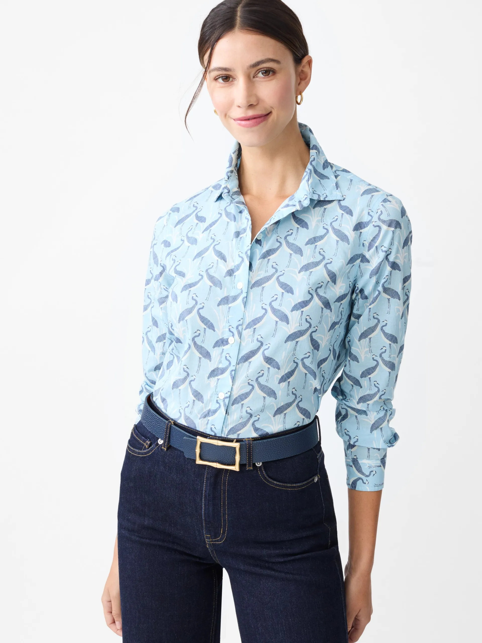 J.McLaughlin Lois Shirt in Micro Ibis Crest LightBlue/Navy Shop