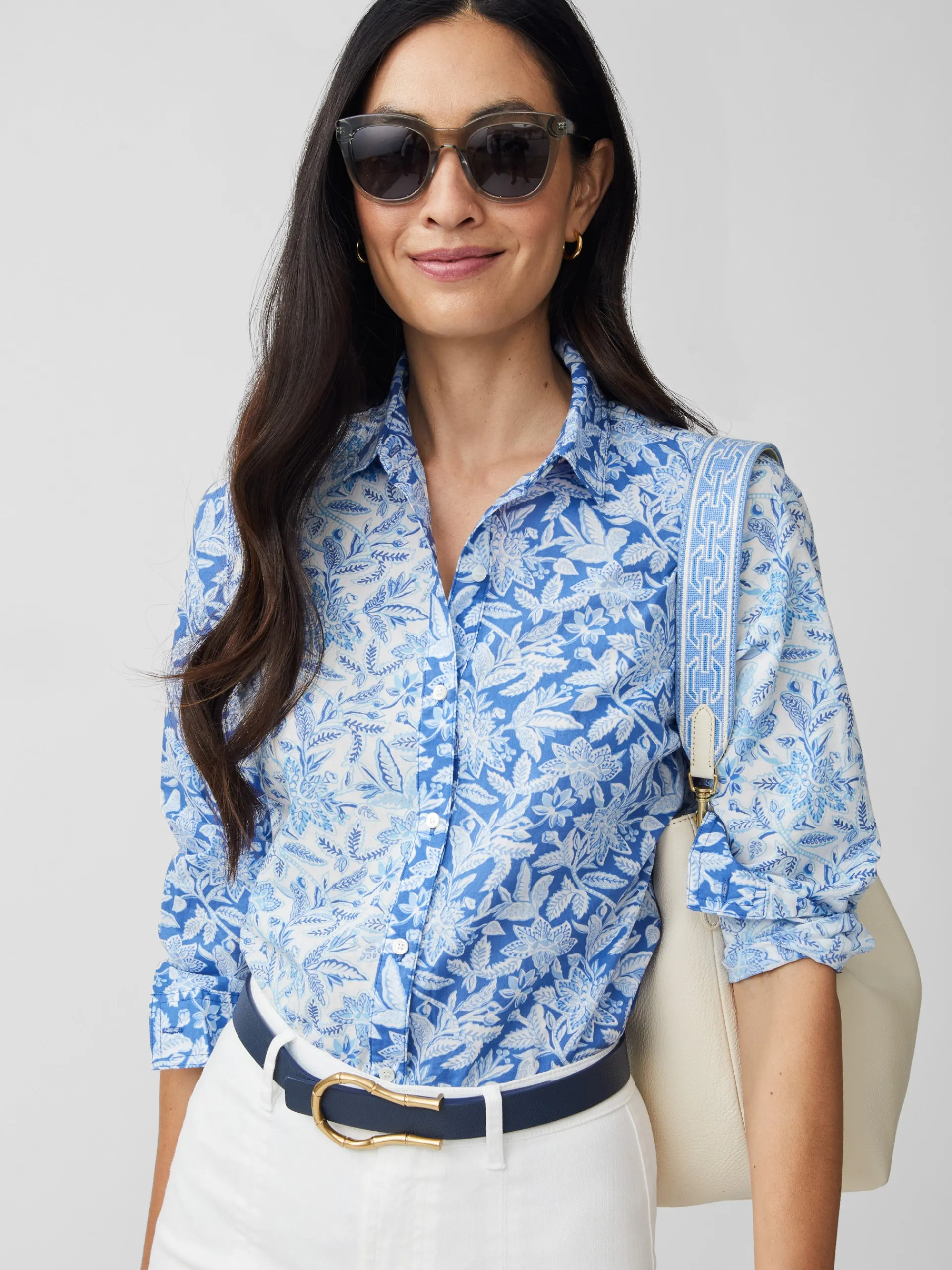 J.McLaughlin Lois Shirt in Mini Bloomsbury White/Blue Best