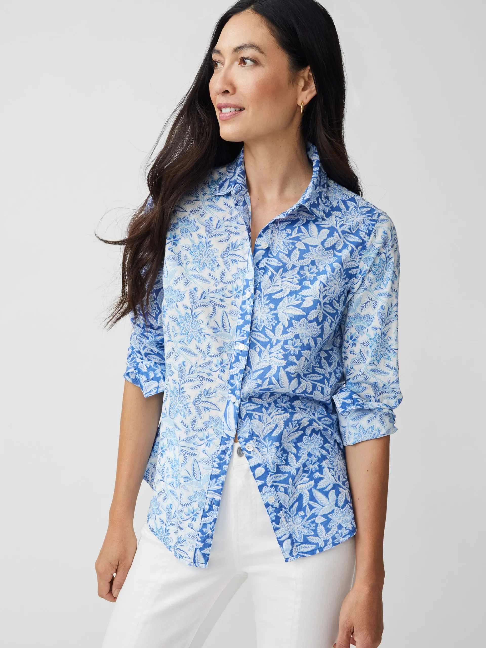 J.McLaughlin Lois Shirt in Mini Bloomsbury White/Blue Best