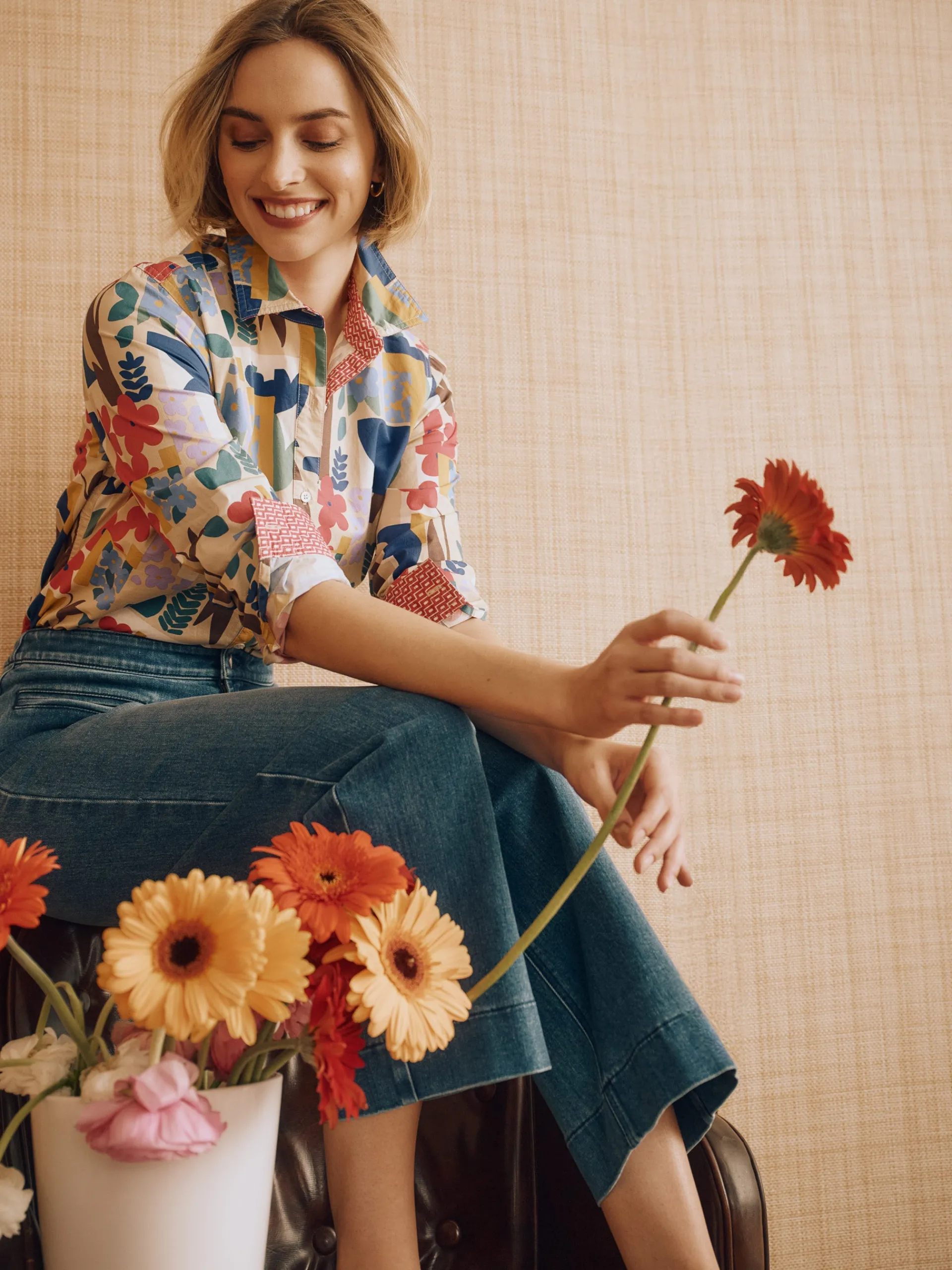 J.McLaughlin Lois Shirt in Paper Garden Geo OffWhite/Multi Cheap