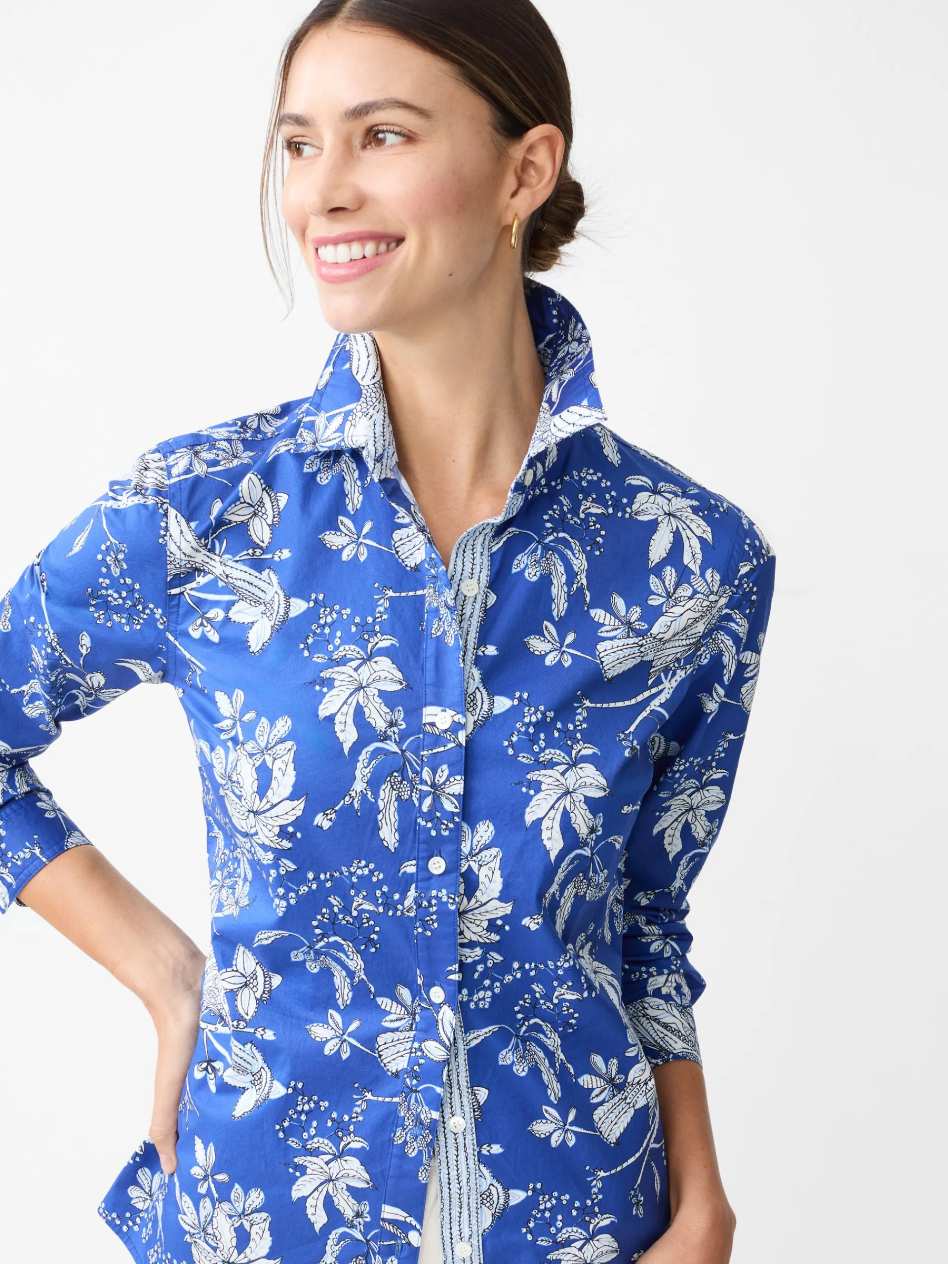 J.McLaughlin Lois Shirt in Toucan Sketch Geo Blue/White Sale