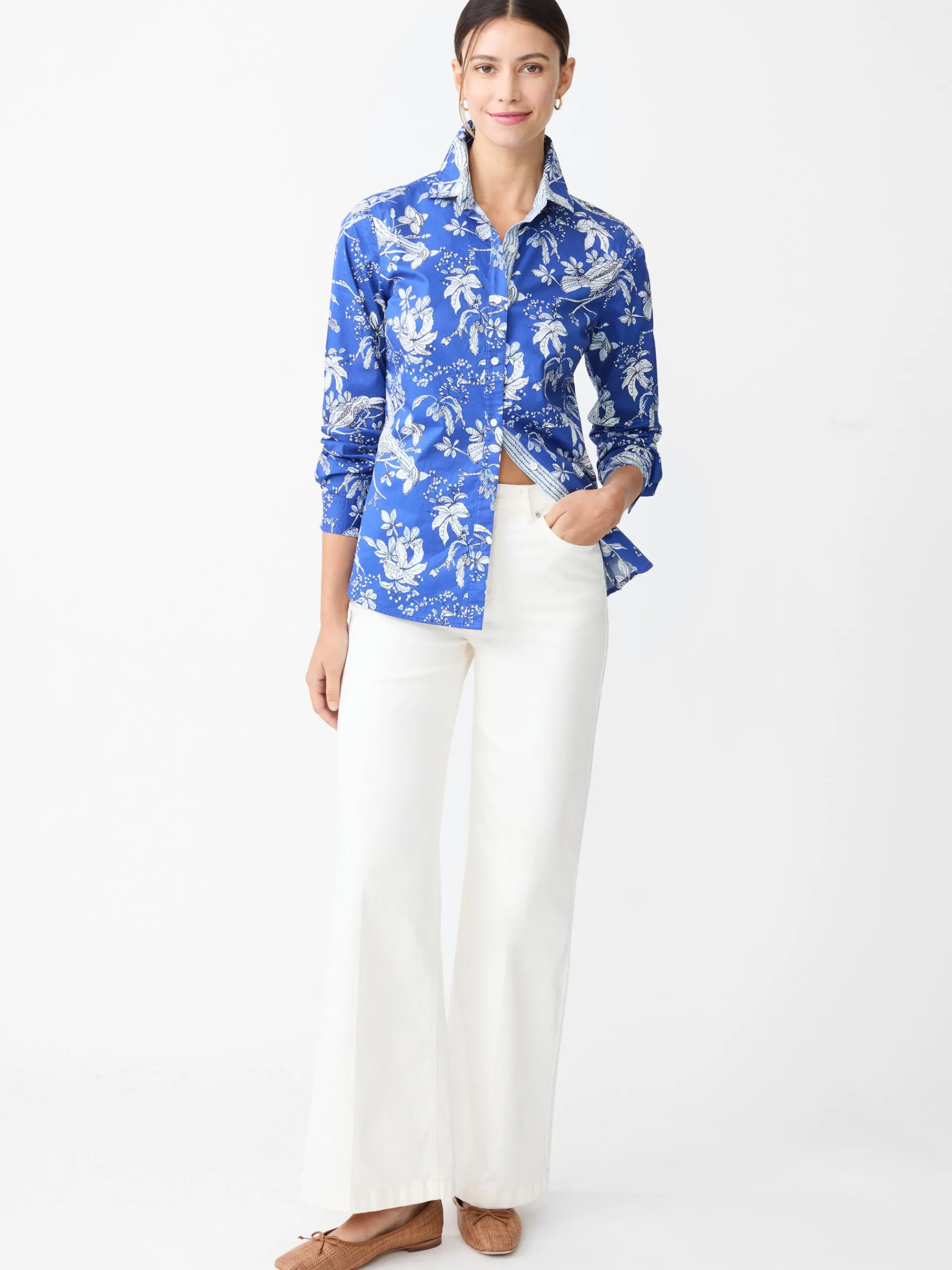 J.McLaughlin Lois Shirt in Toucan Sketch Geo Blue/White Sale