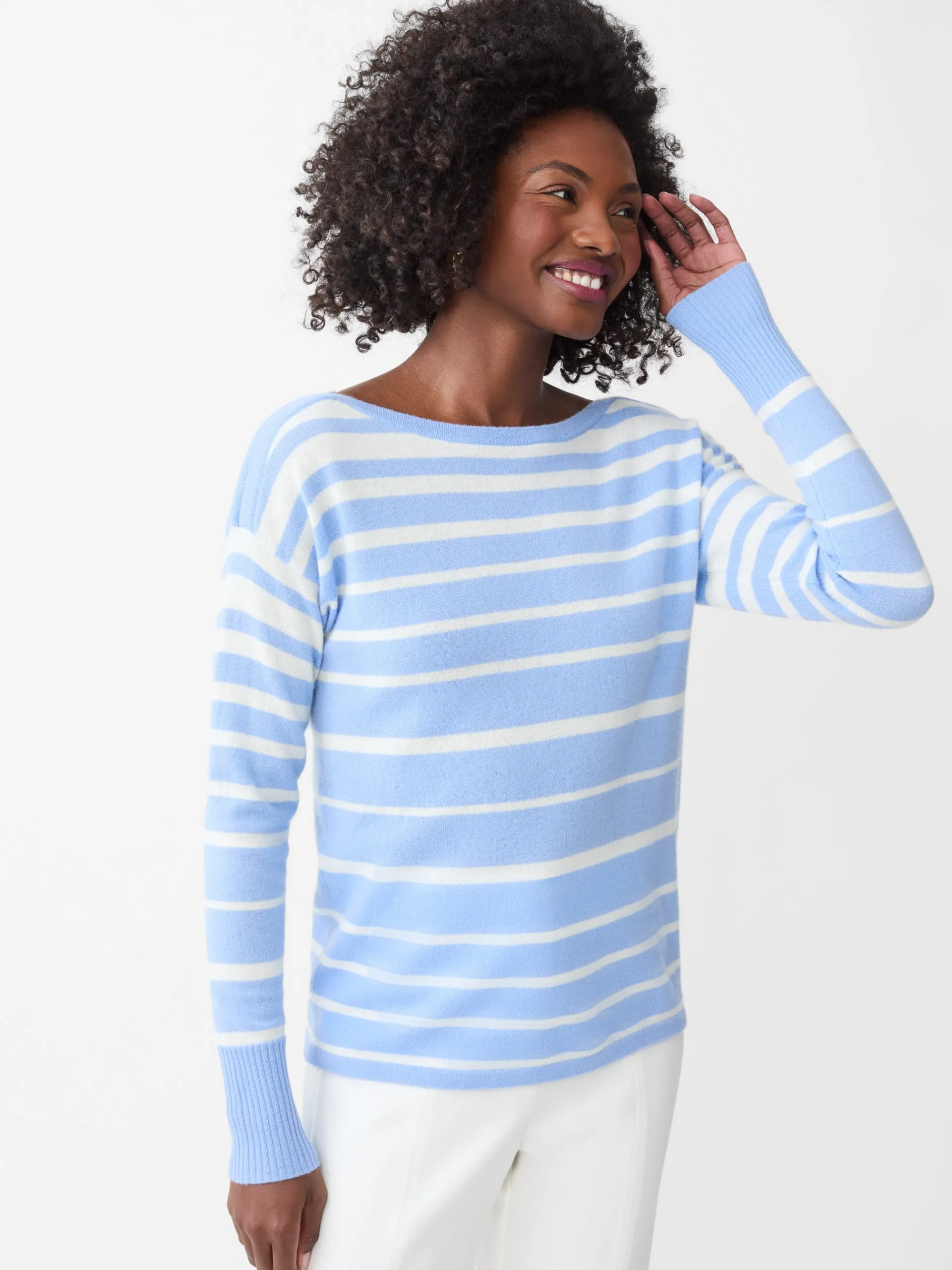J.McLaughlin Marin Cashmere Sweater in Stripe PaleBlue/Ivory Shop