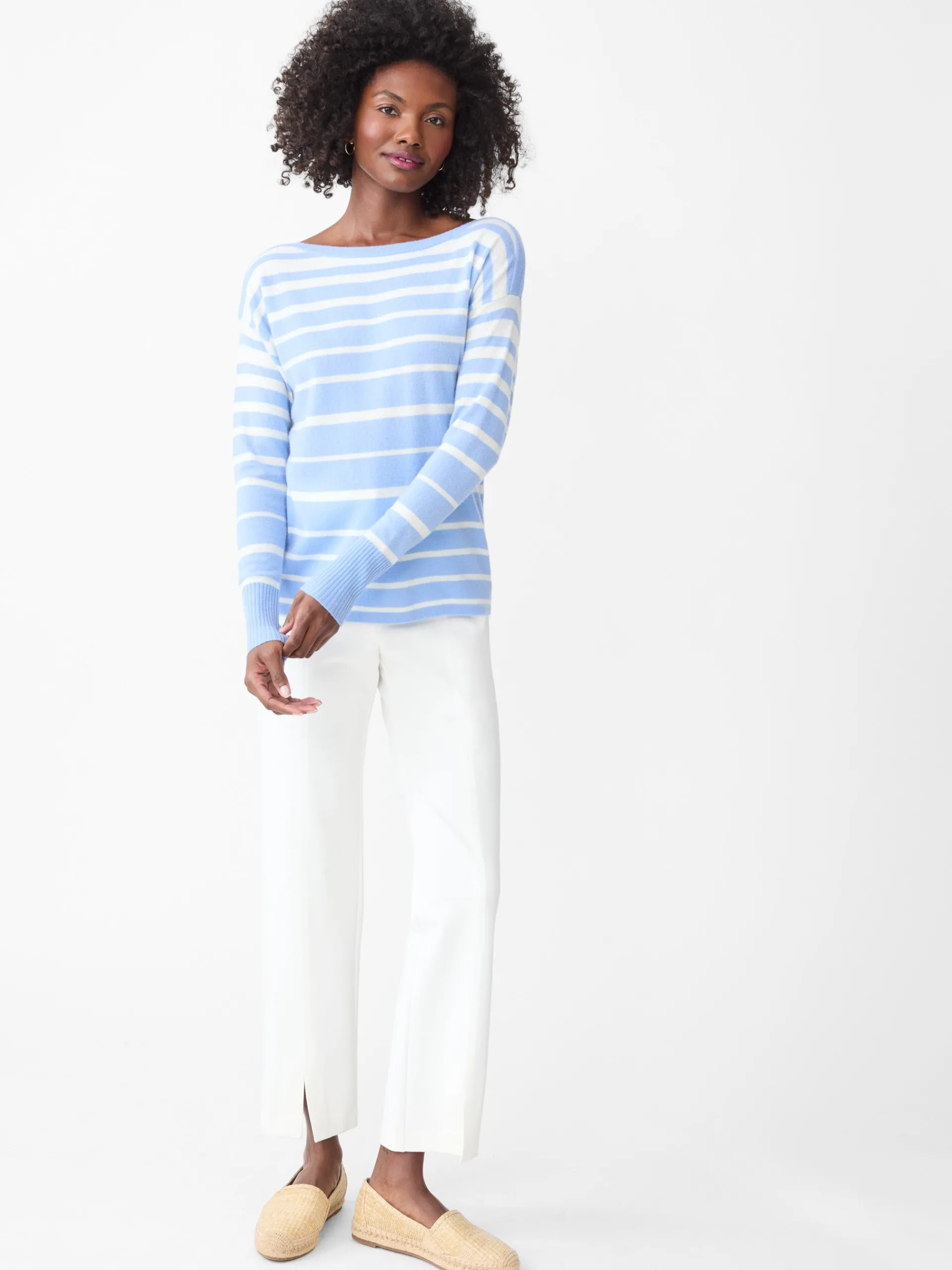 J.McLaughlin Marin Cashmere Sweater in Stripe PaleBlue/Ivory Shop