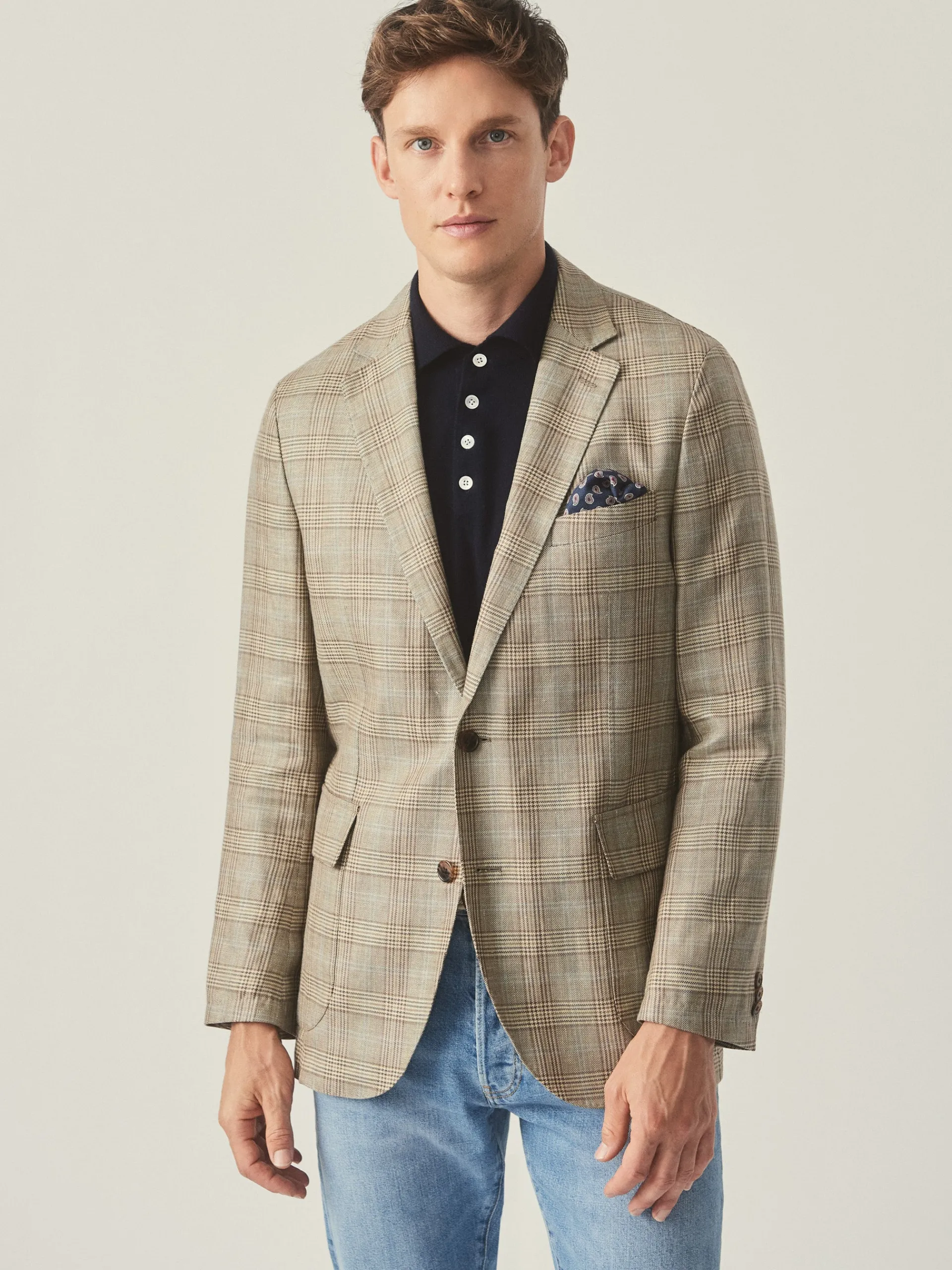J.McLaughlin McCown Linen u0026 Wool Sport Coat in Glen Plaid Tan/Brown/Blue Shop