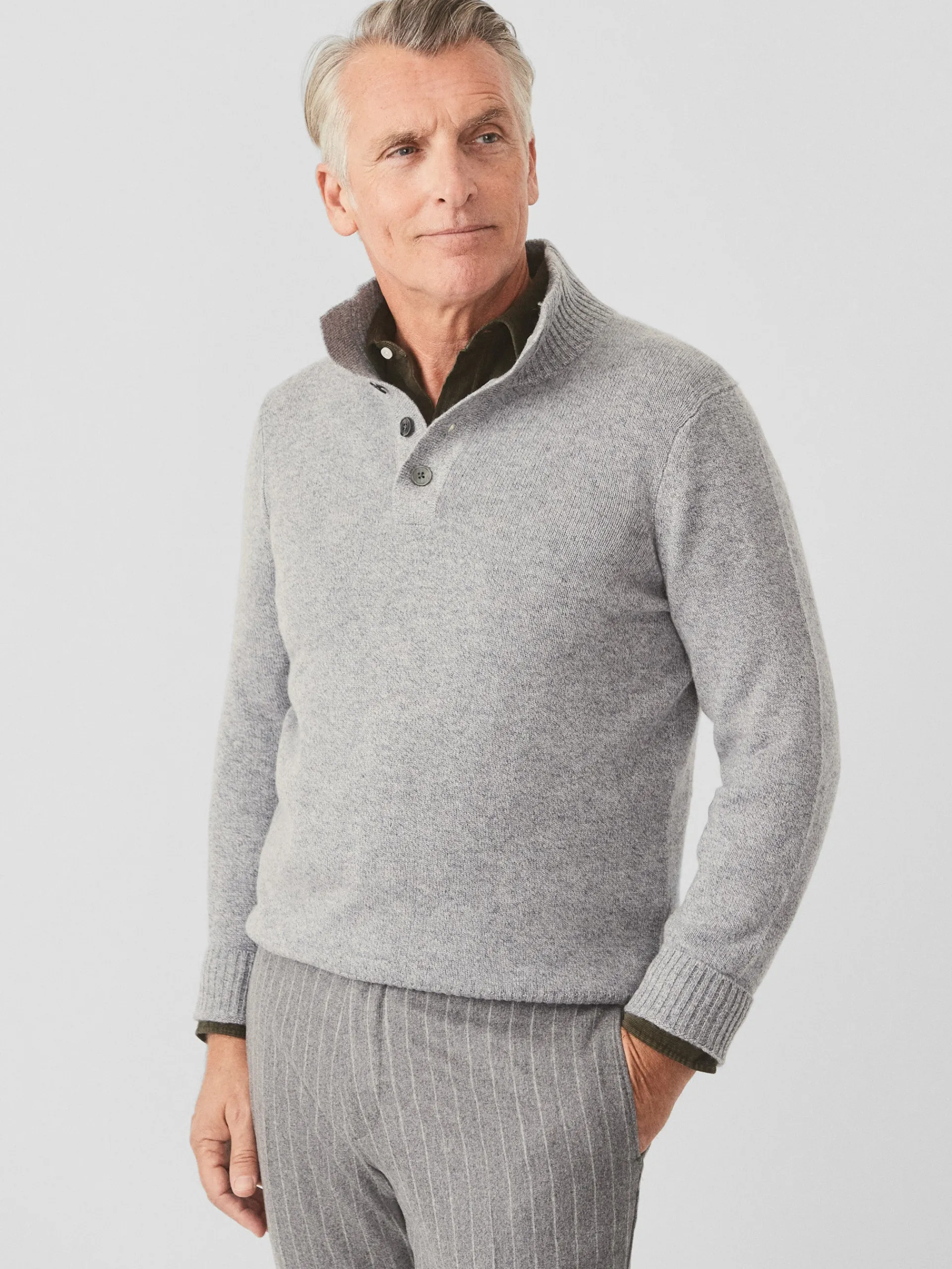 J.McLaughlin Mock Neck Cashmere Henley Sweater LightHeatherGray Online