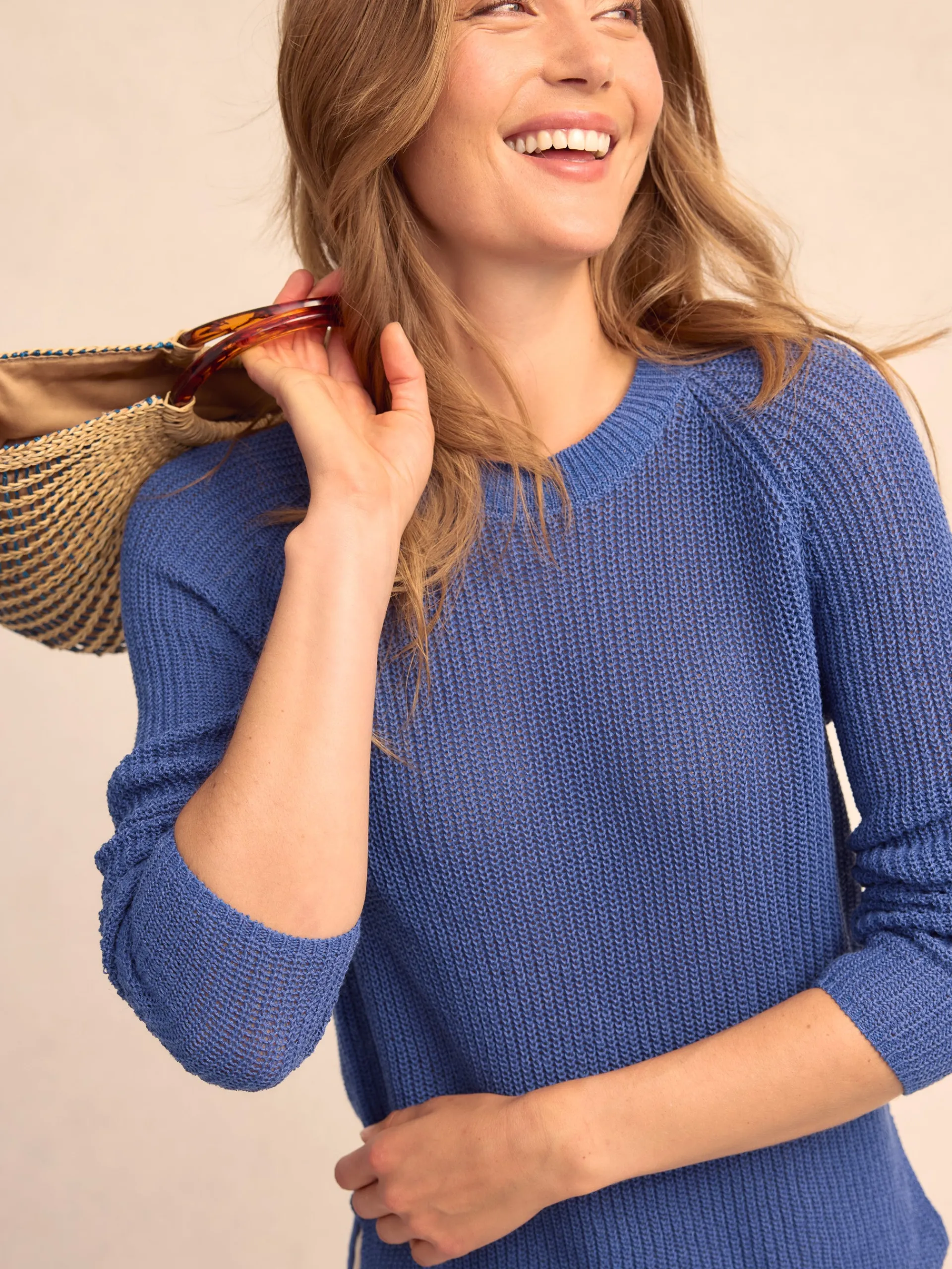 J.McLaughlin Napeague Linen Blend Sweater DenimBlue Cheap