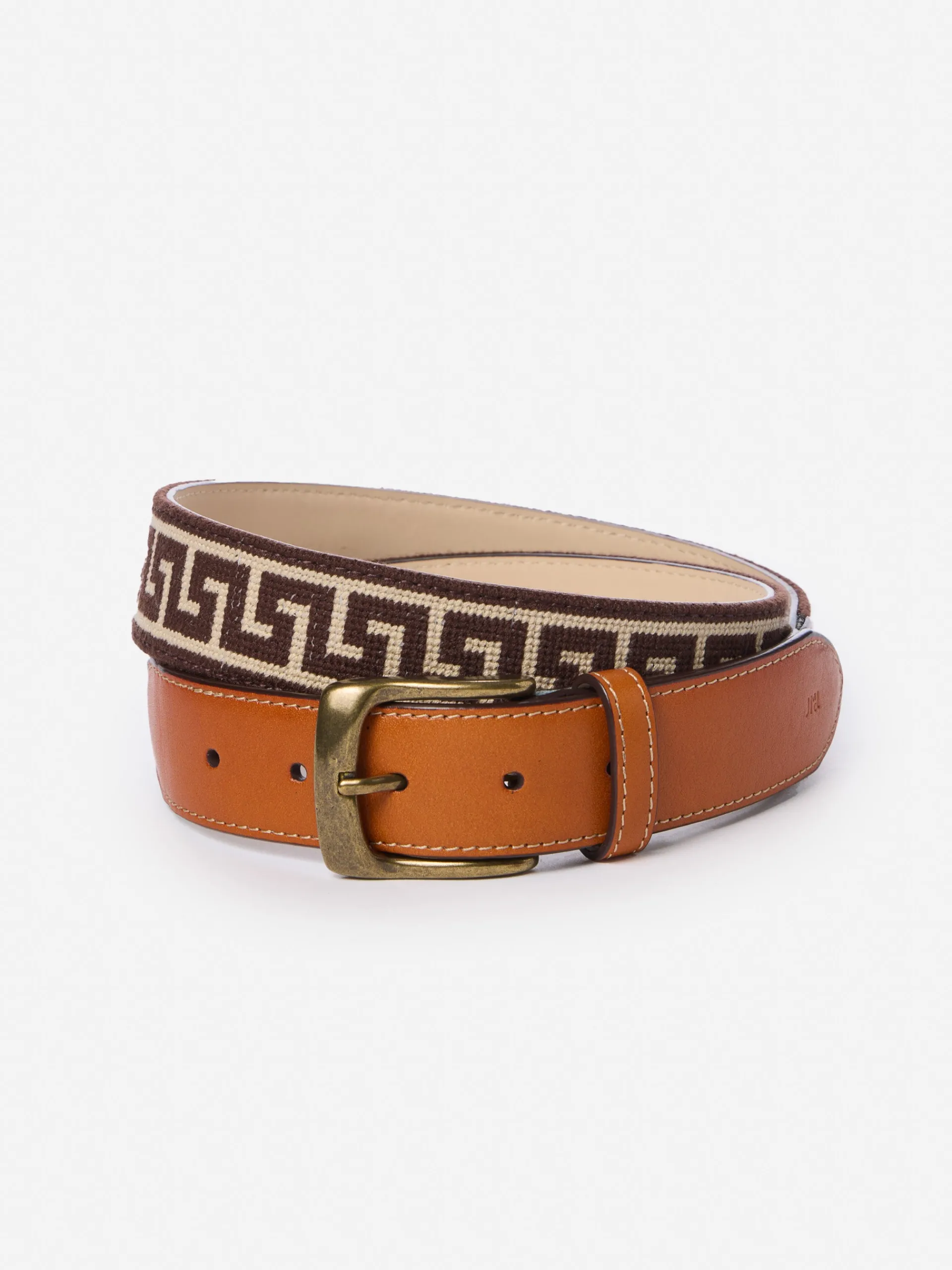 J.McLaughlin Needlepoint Belt in Greek Key DarkBrown/Brown Hot