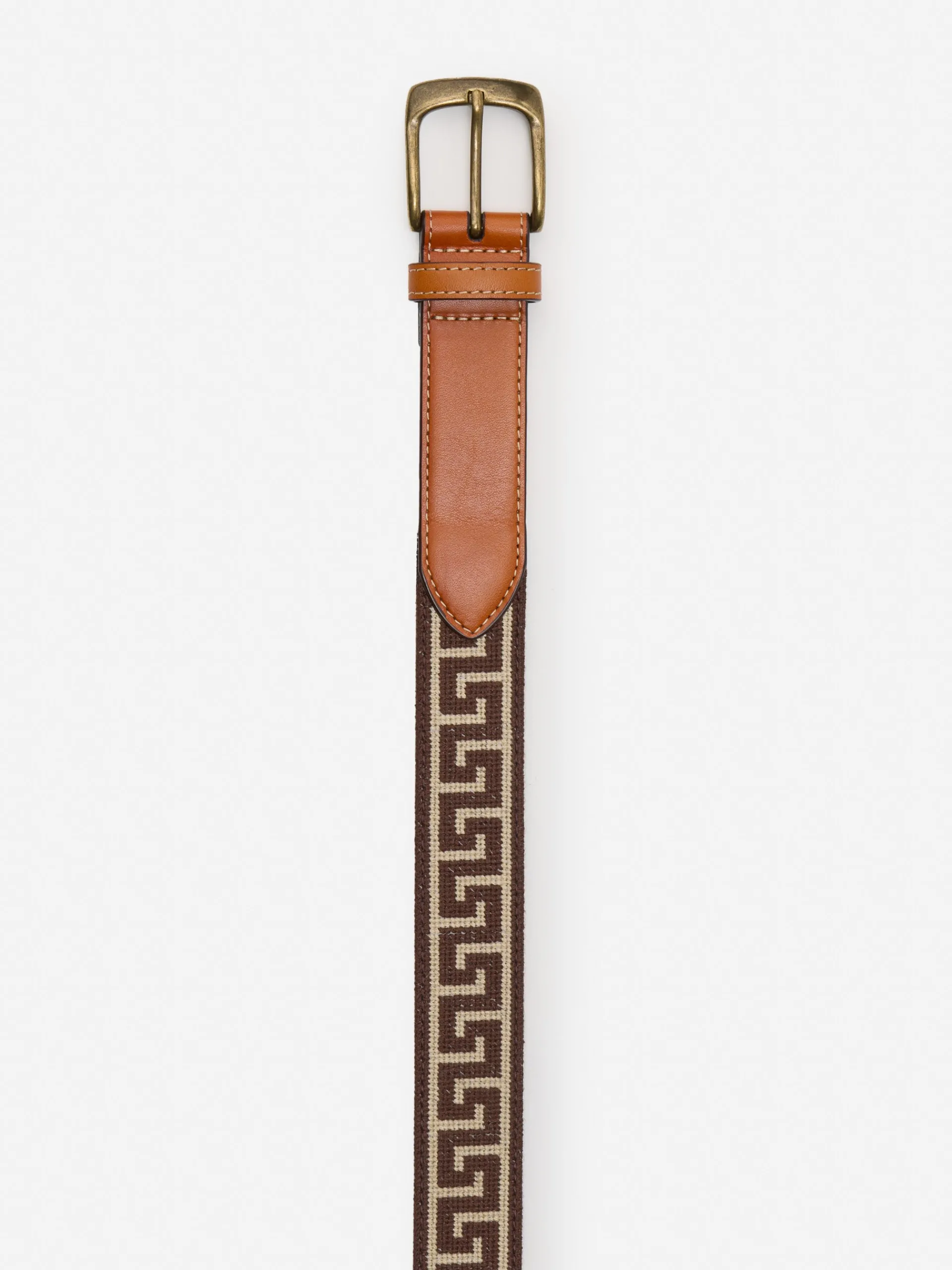 J.McLaughlin Needlepoint Belt in Greek Key DarkBrown/Brown Hot