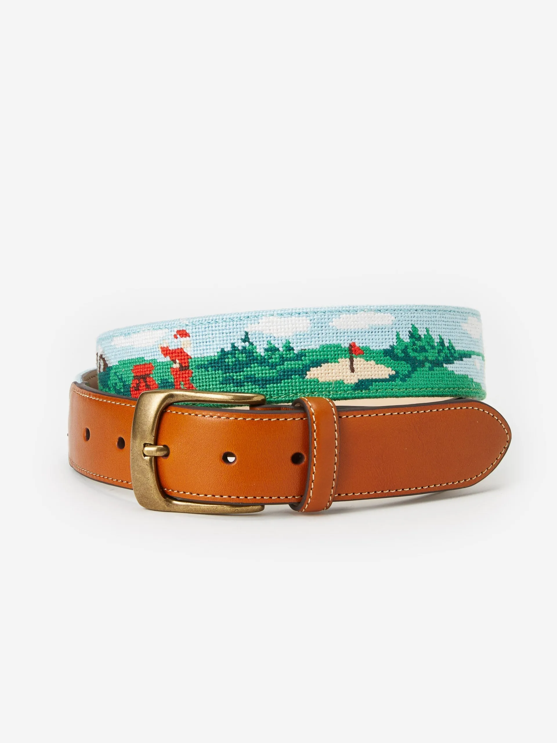 J.McLaughlin Needlepoint Belt in Santa Play Golf Green/SkyBlue Store