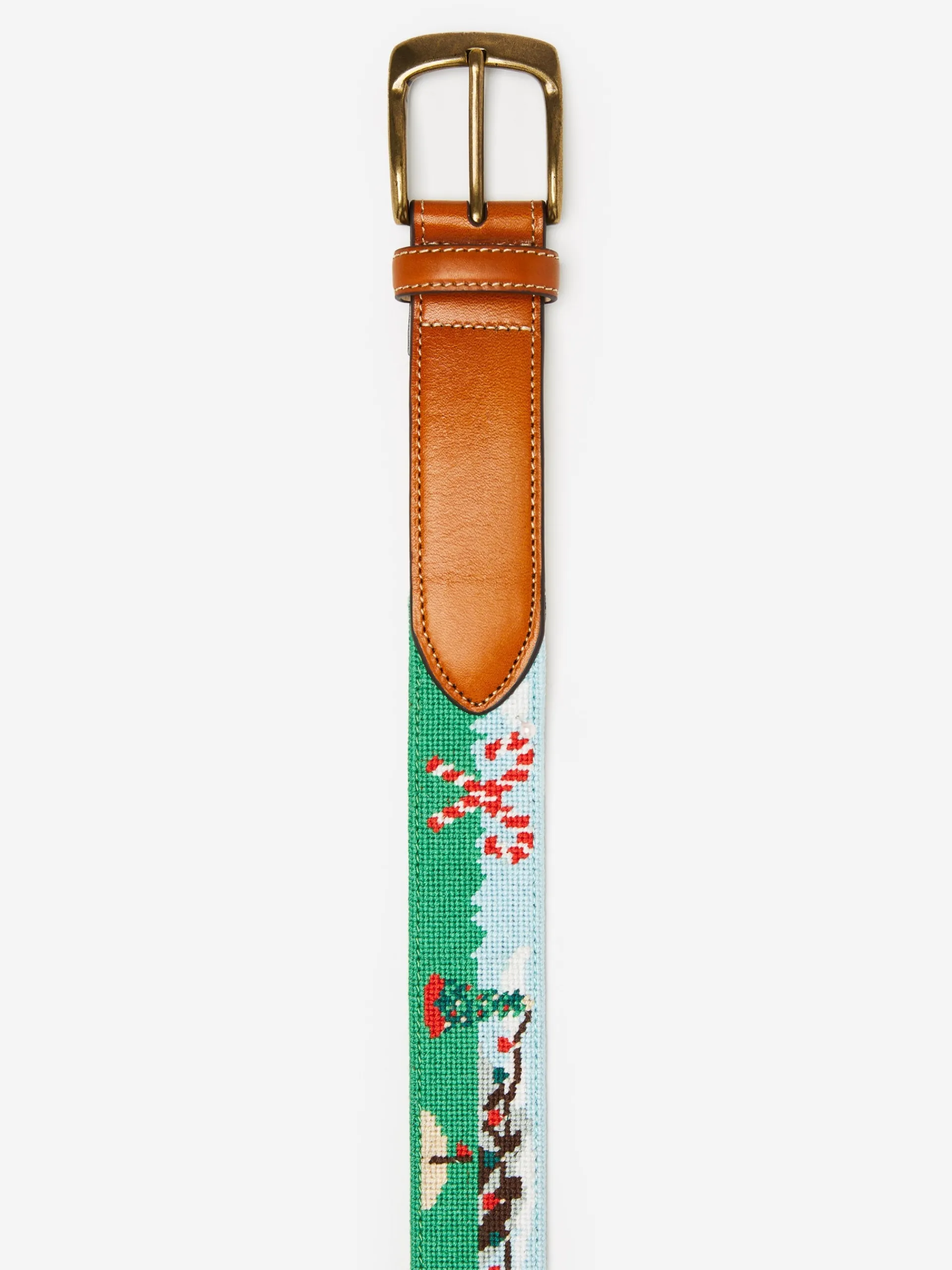 J.McLaughlin Needlepoint Belt in Santa Play Golf Green/SkyBlue Store