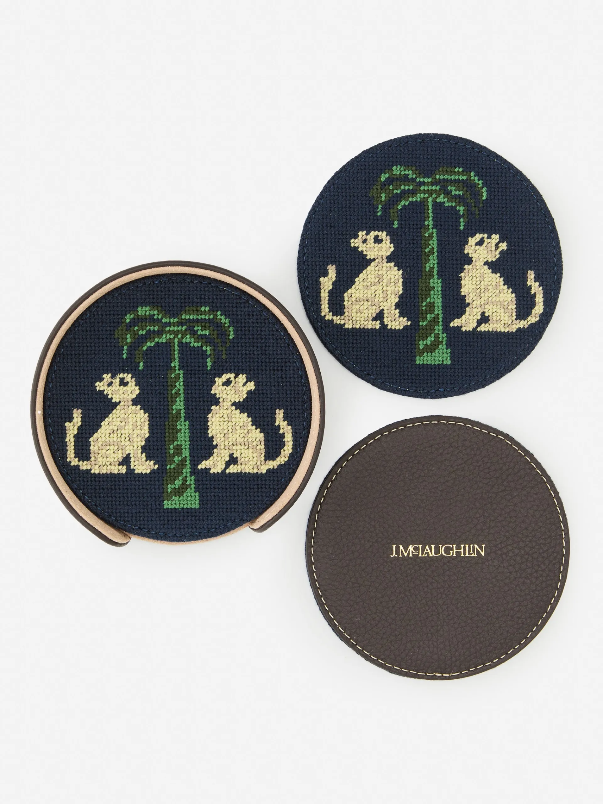 J.McLaughlin Needlepoint Coaster Set in Cat u0026 Tree DarkBrown/Khaki Shop