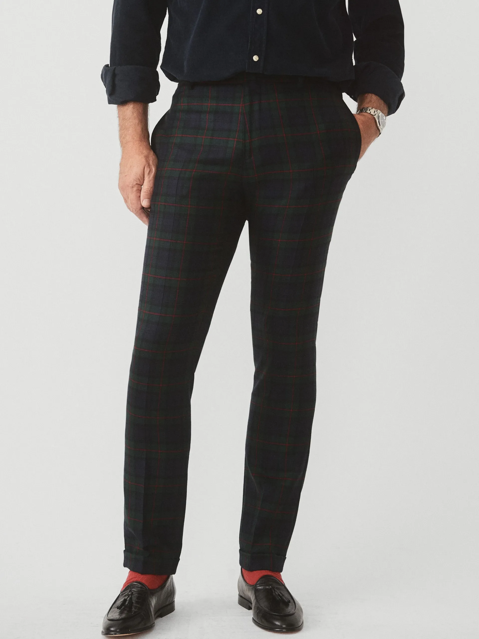 J.McLaughlin Oxford Pants in Plaid Navy/Red/Green Best