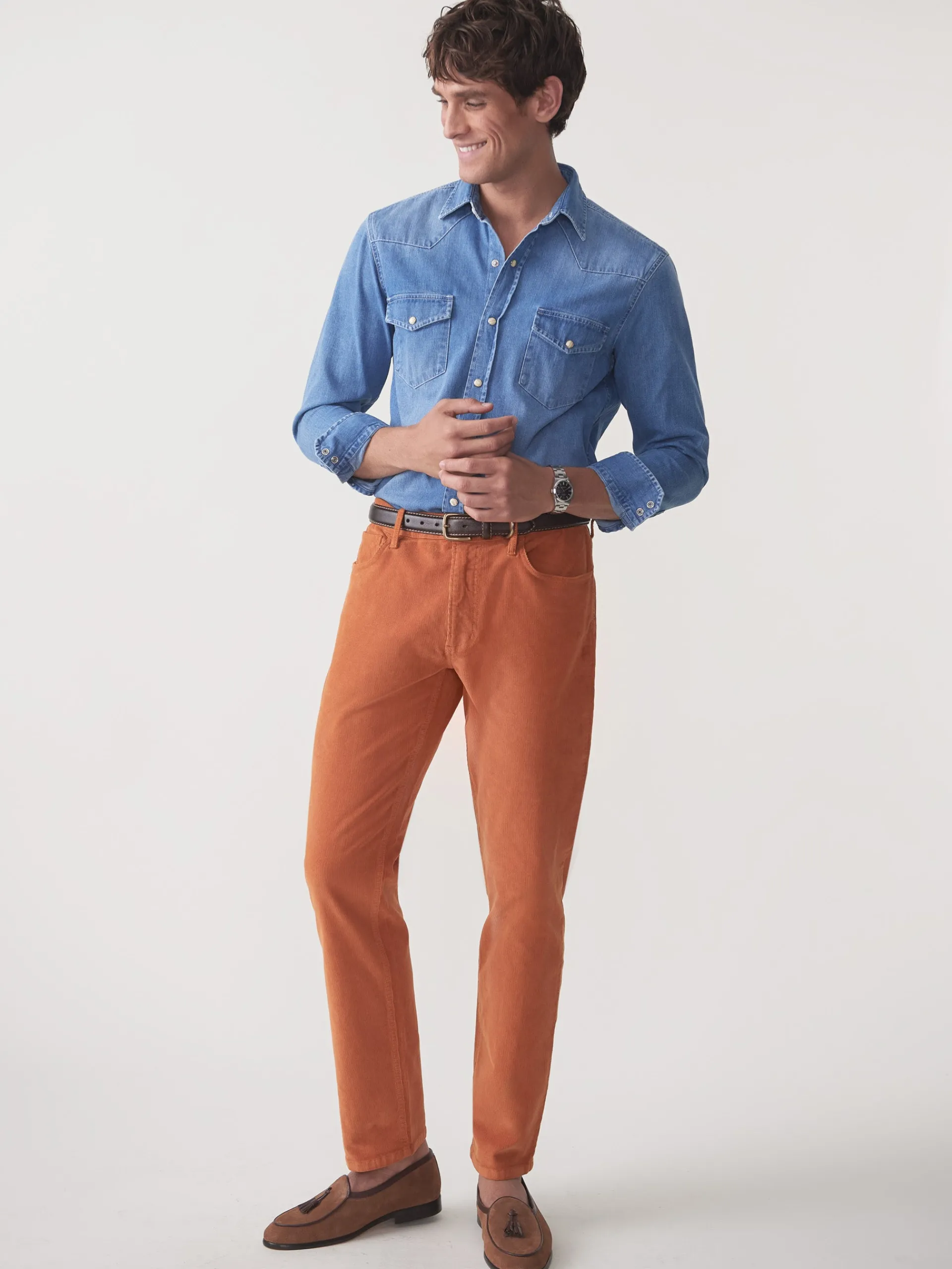 J.McLaughlin Parker 5-Pocket Straight Pants in Italian Stretch Cord Rust Hot