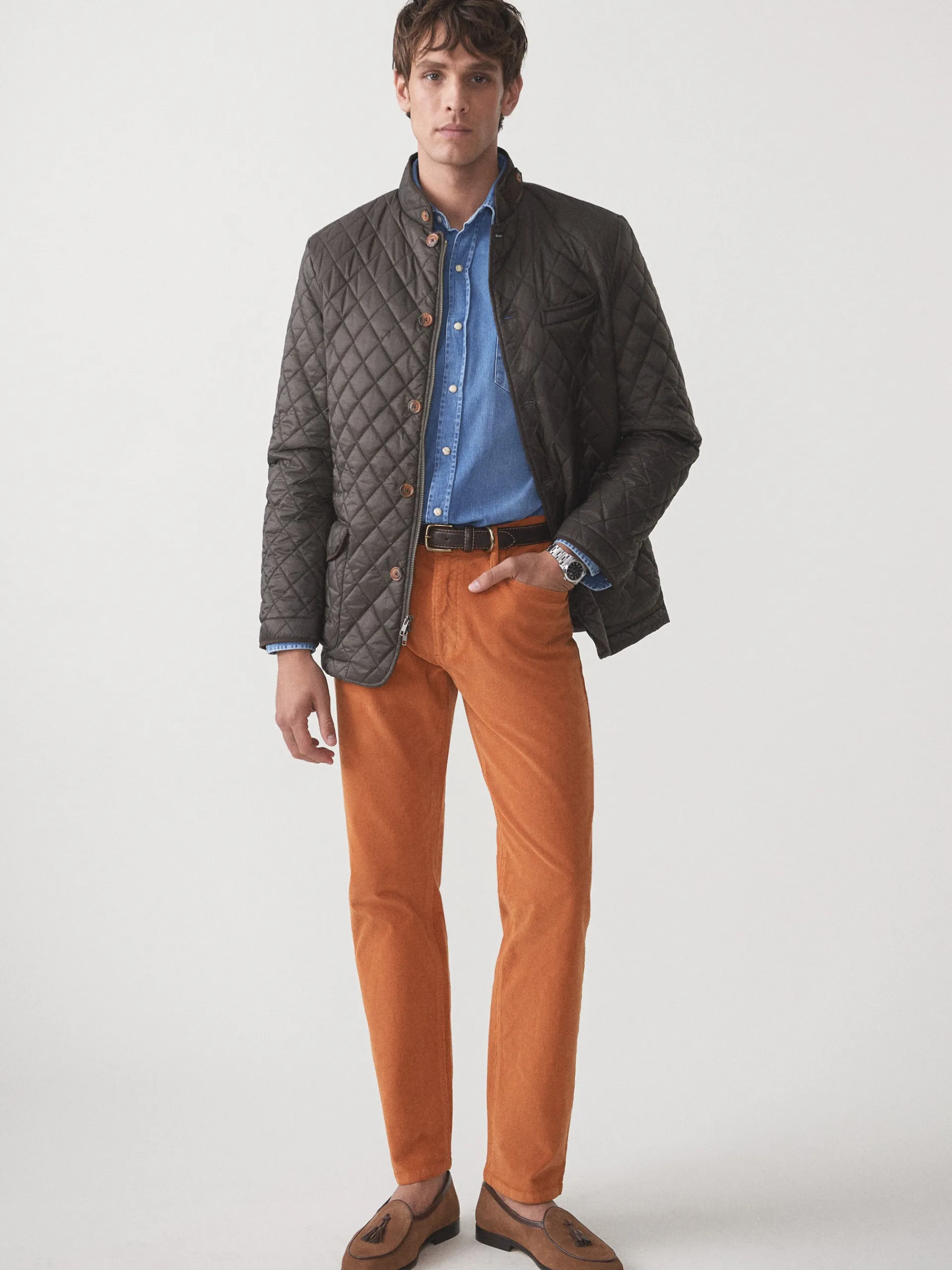 J.McLaughlin Parker 5-Pocket Straight Pants in Italian Stretch Cord Rust Hot