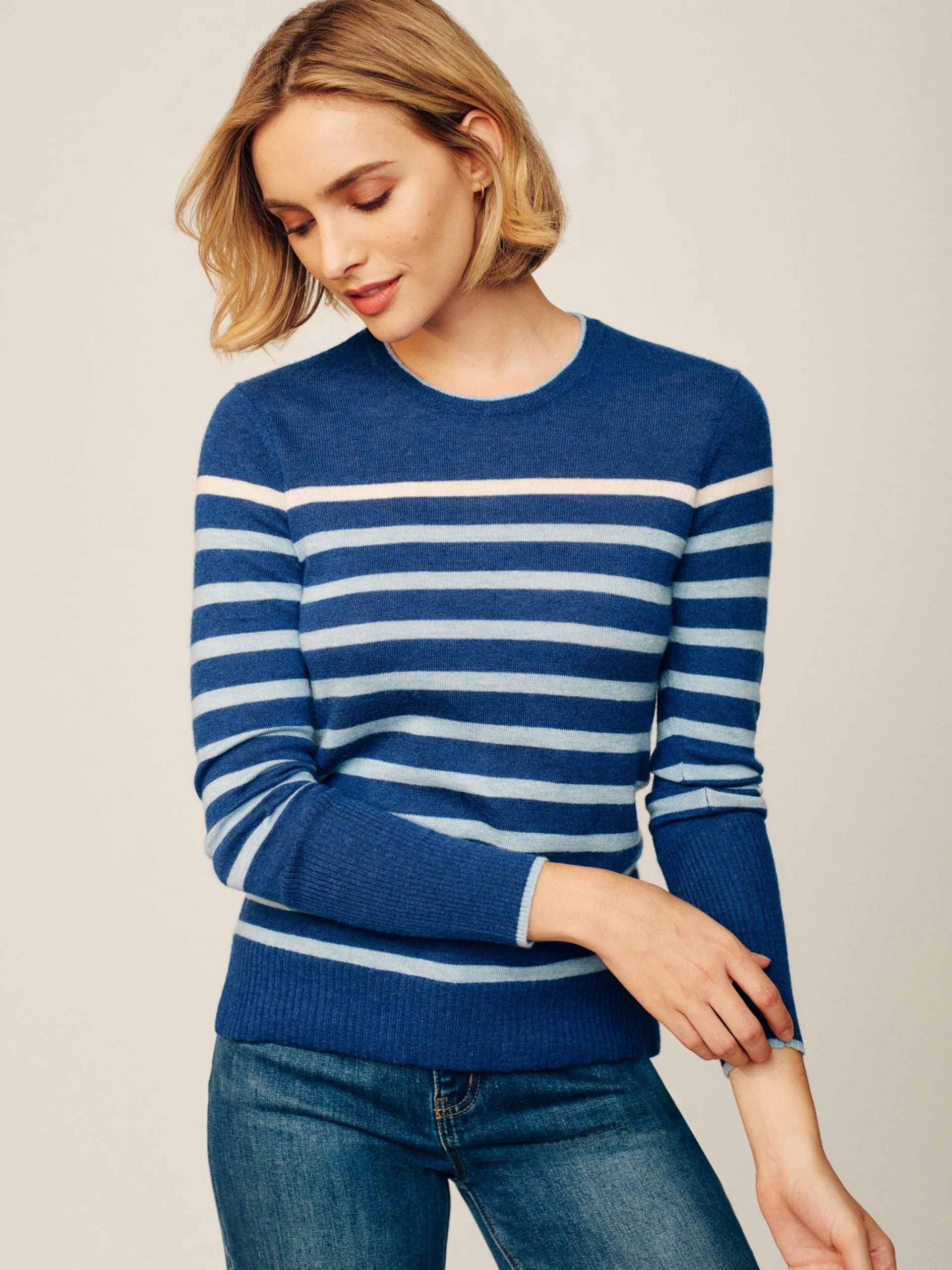 J.McLaughlin Poet Cashmere Sweater in Stripe Navy/Multi Best