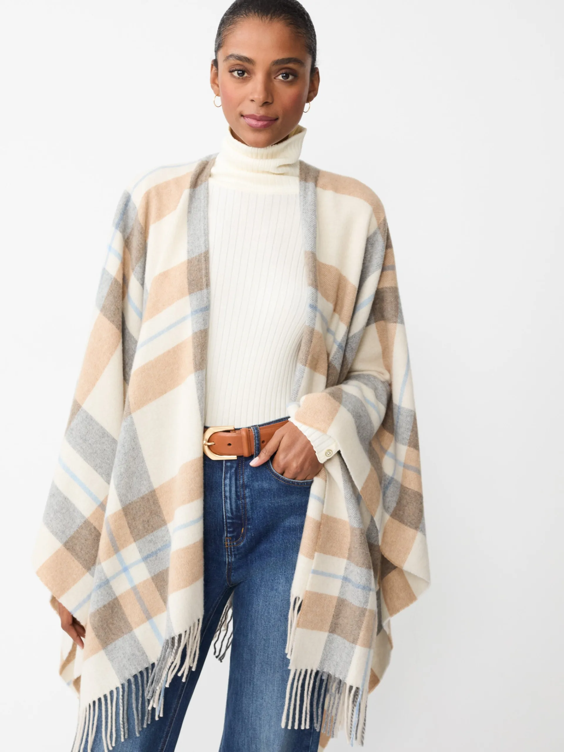 J.McLaughlin Polina Wrap in Plaid Cream/Gray Hot