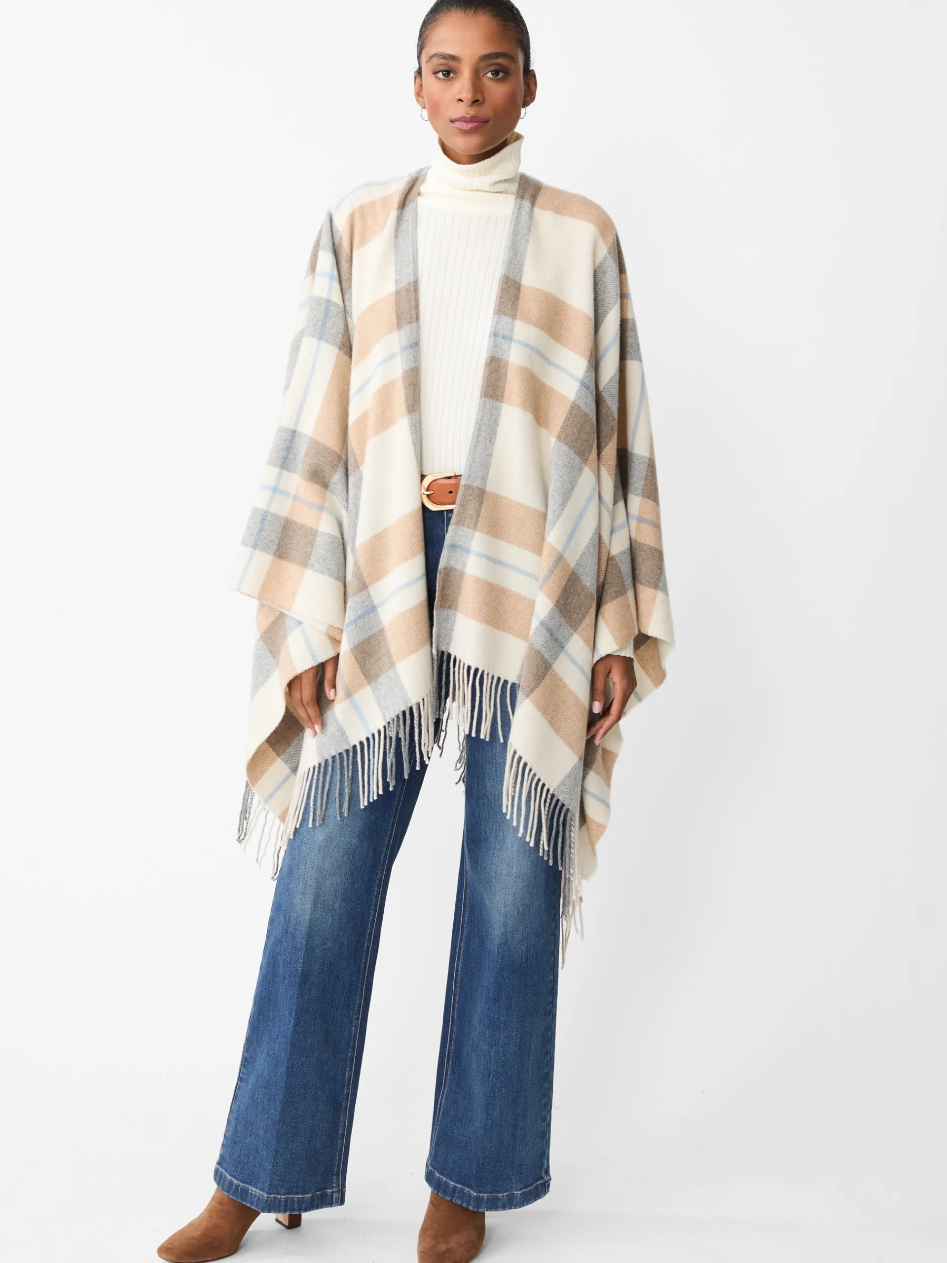 J.McLaughlin Polina Wrap in Plaid Cream/Gray Hot