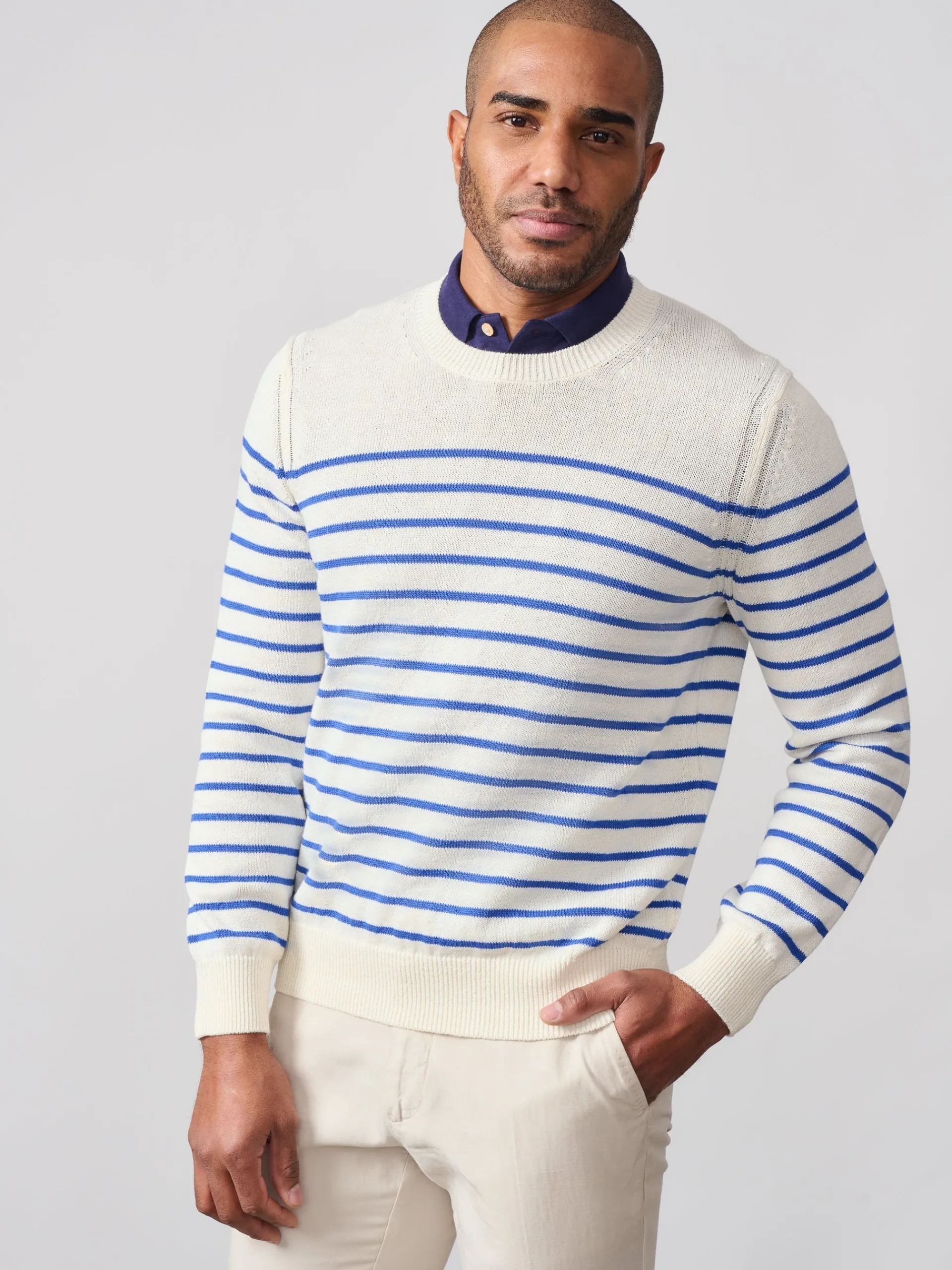 J.McLaughlin Rodrick Sweater in Stripe White/Blue Discount