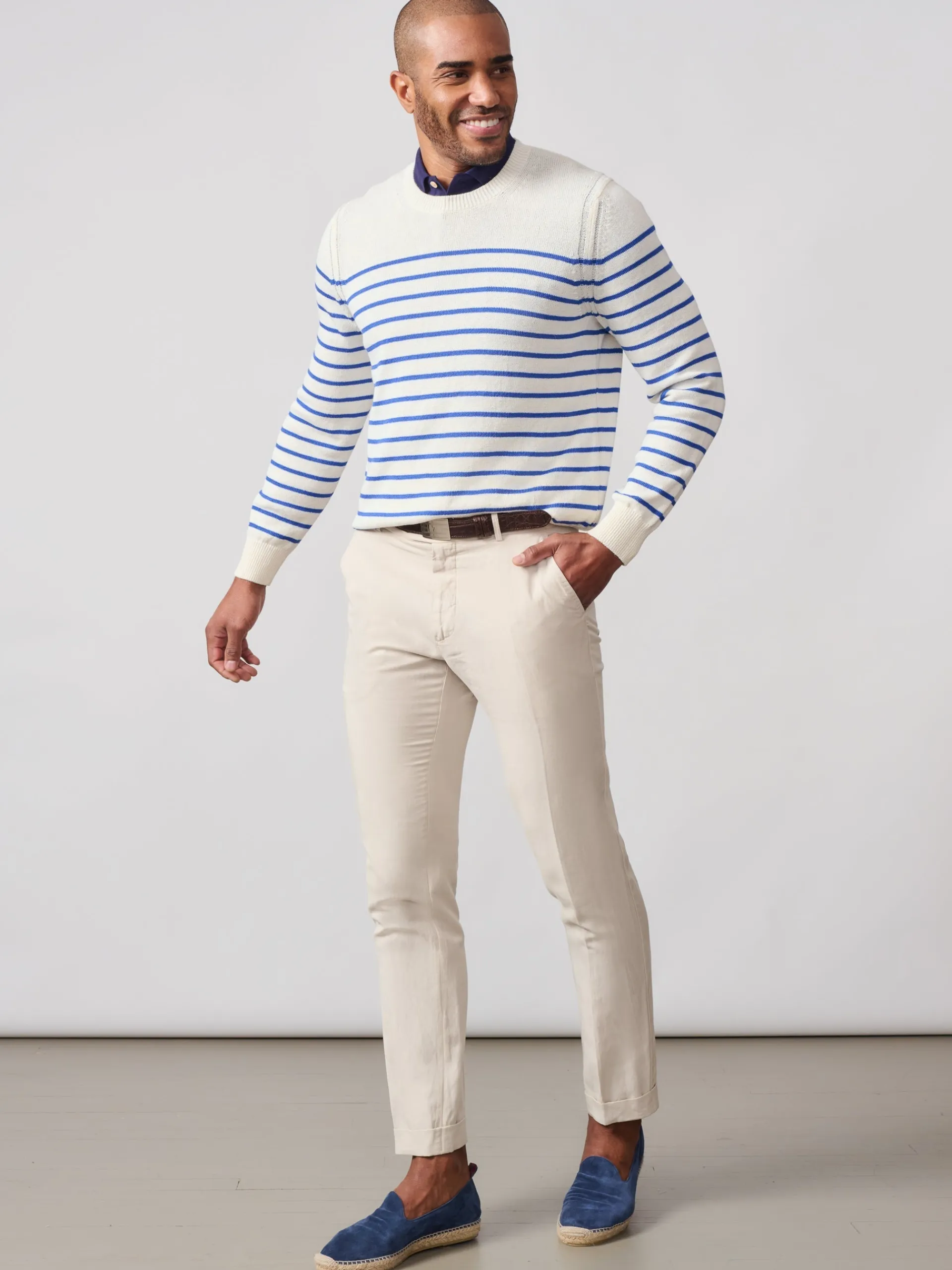 J.McLaughlin Rodrick Sweater in Stripe White/Blue Discount