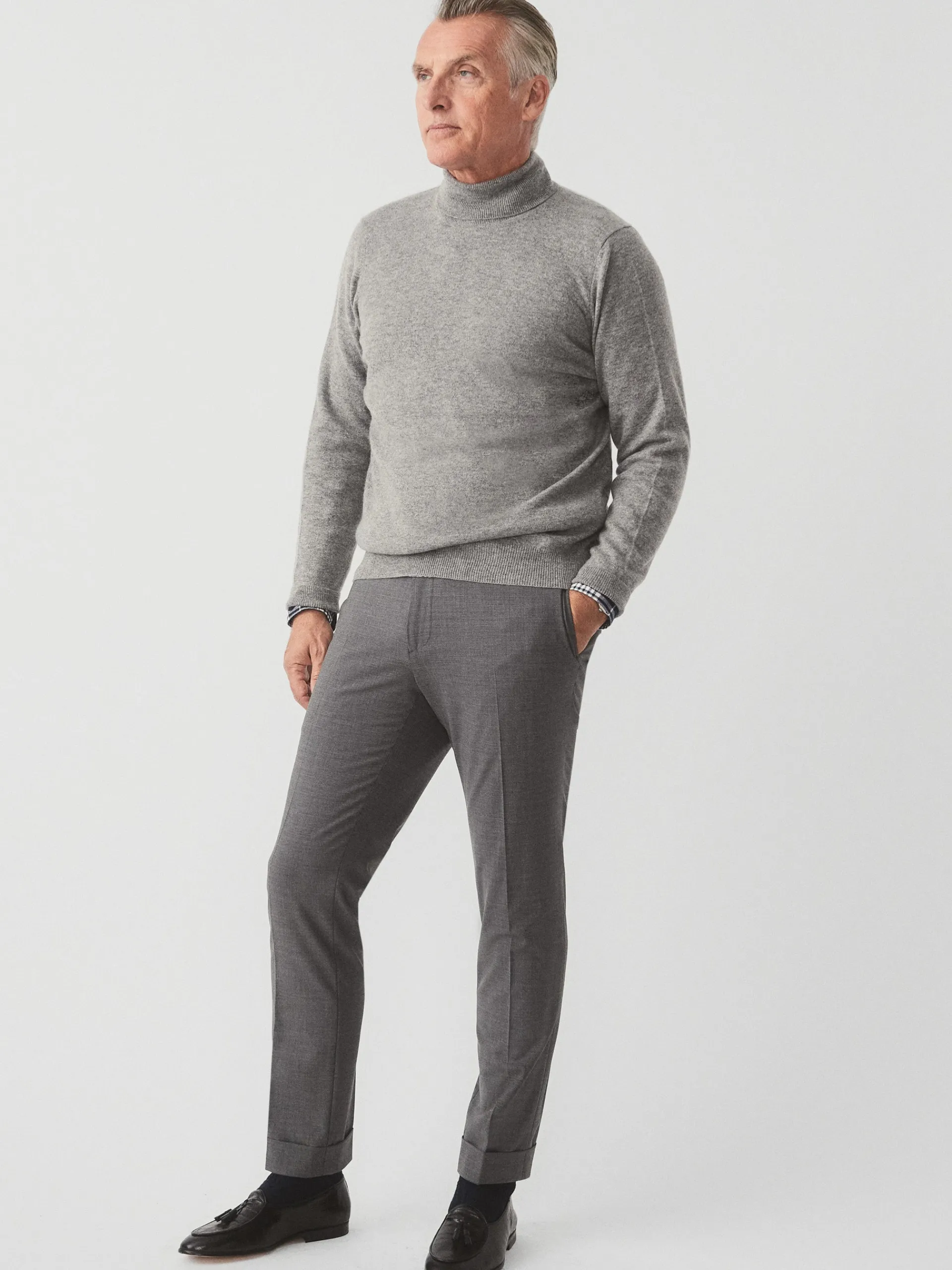 J.McLaughlin Rollneck Sweater in Featherweight Cashmere Pewter Store