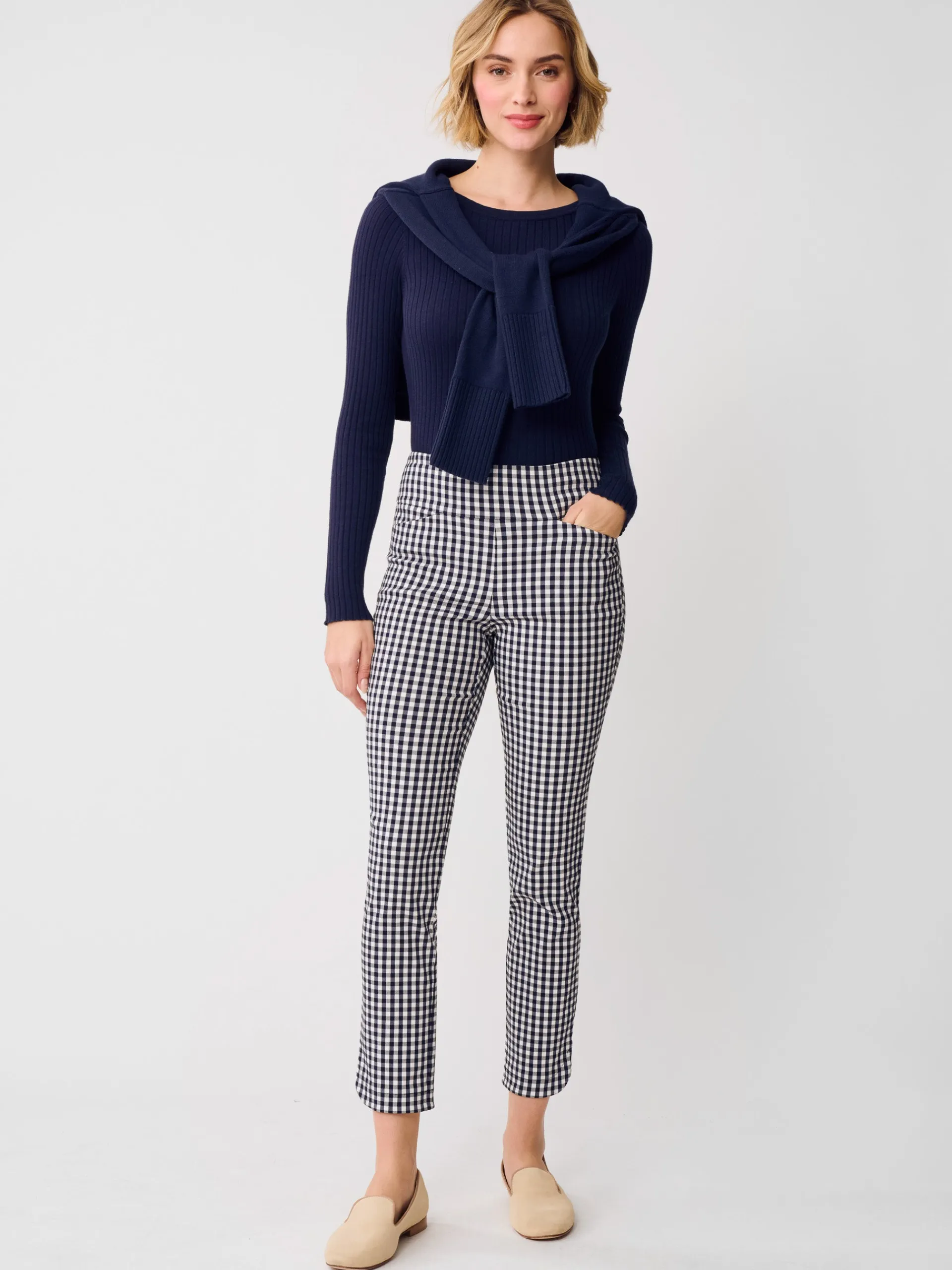 J.McLaughlin Romilly Pants in Gingham Navy/White Outlet