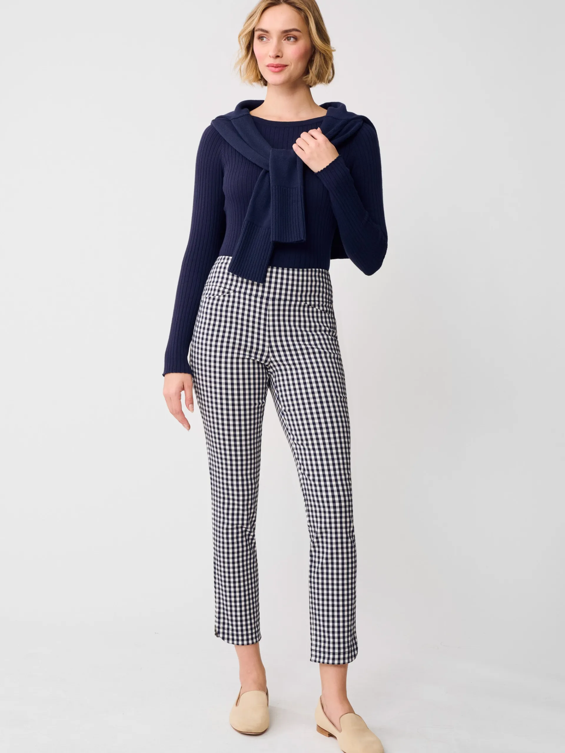 J.McLaughlin Romilly Pants in Gingham Navy/White Outlet